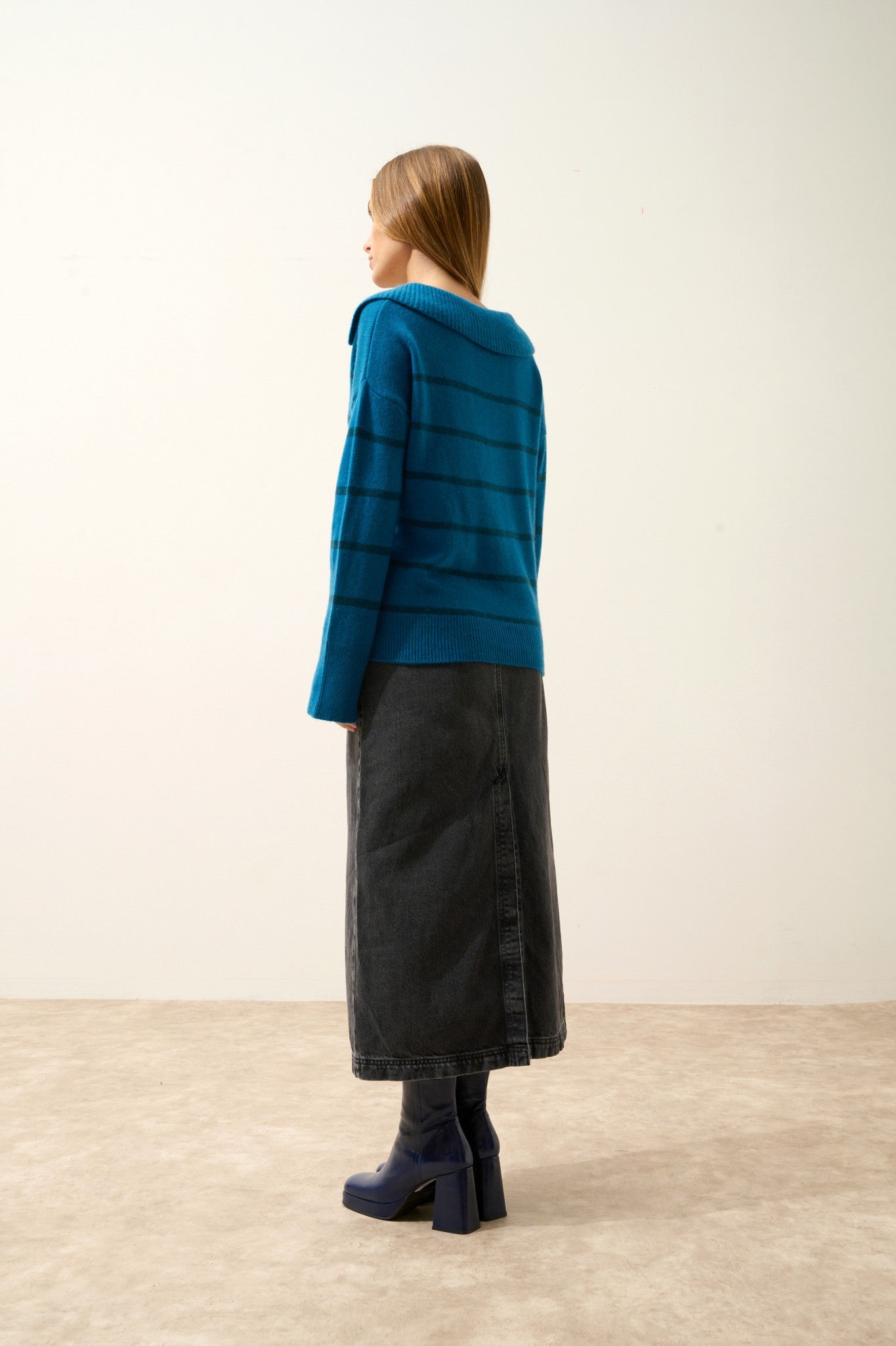 amarisse polo col v croisé 4 fils bi-color paon/vert canard 100% cachemire