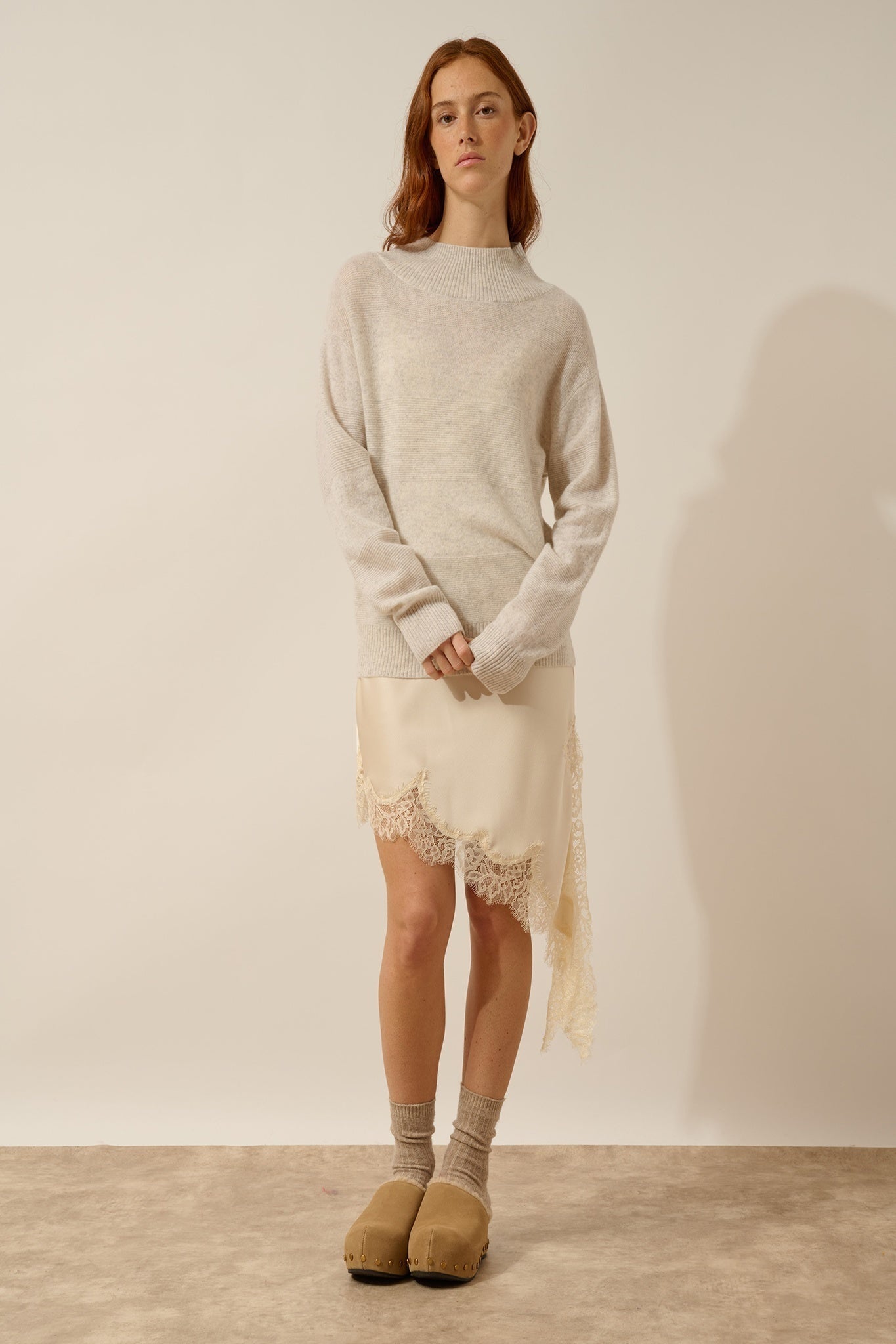 AMBER pull col montant bi-color gris perle chiné