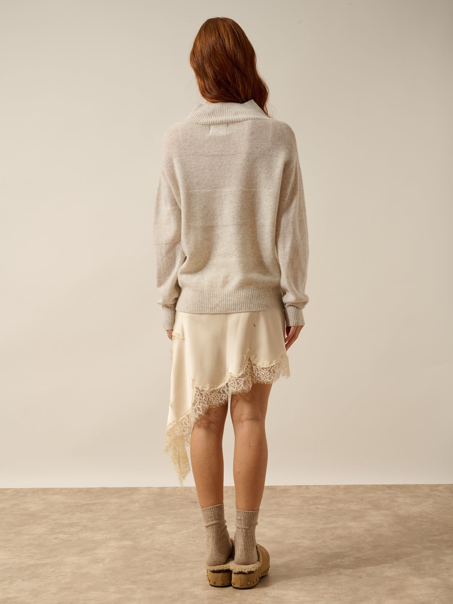 AMBER pull col montant bi-color gris perle chiné