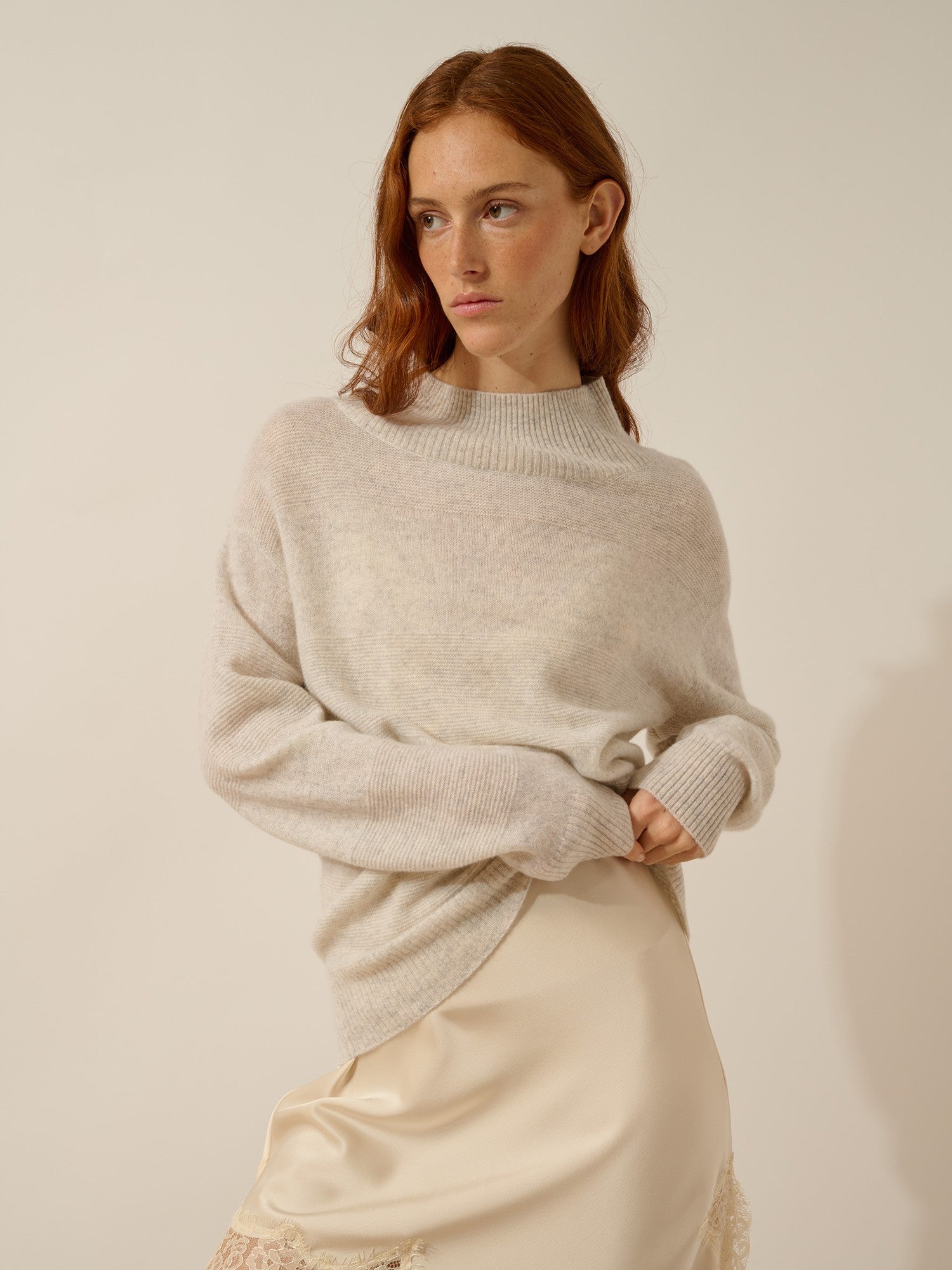 amber pull col montant bi-color gris perle chiné