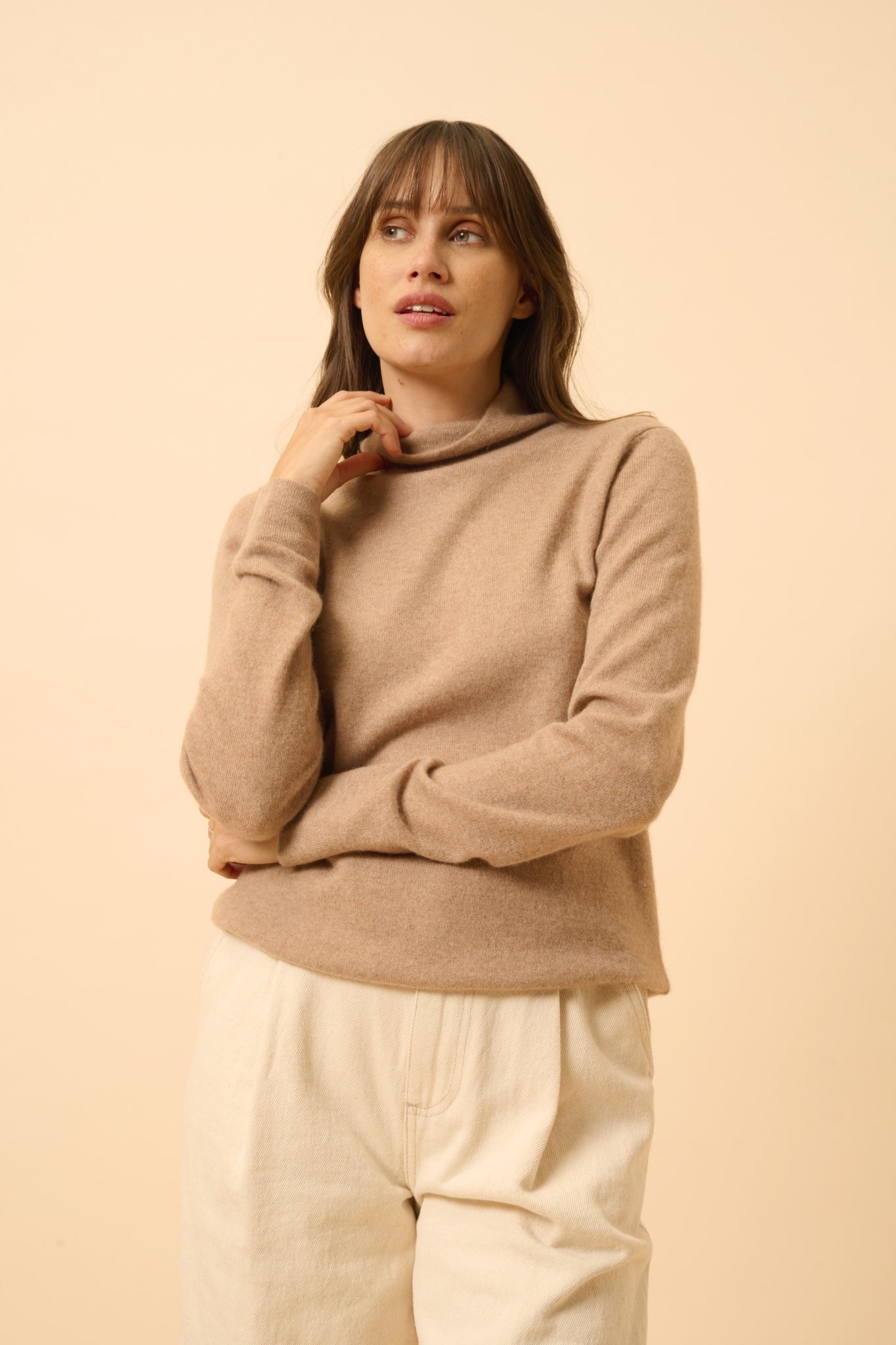 AMBRE pull col montant camel chiné