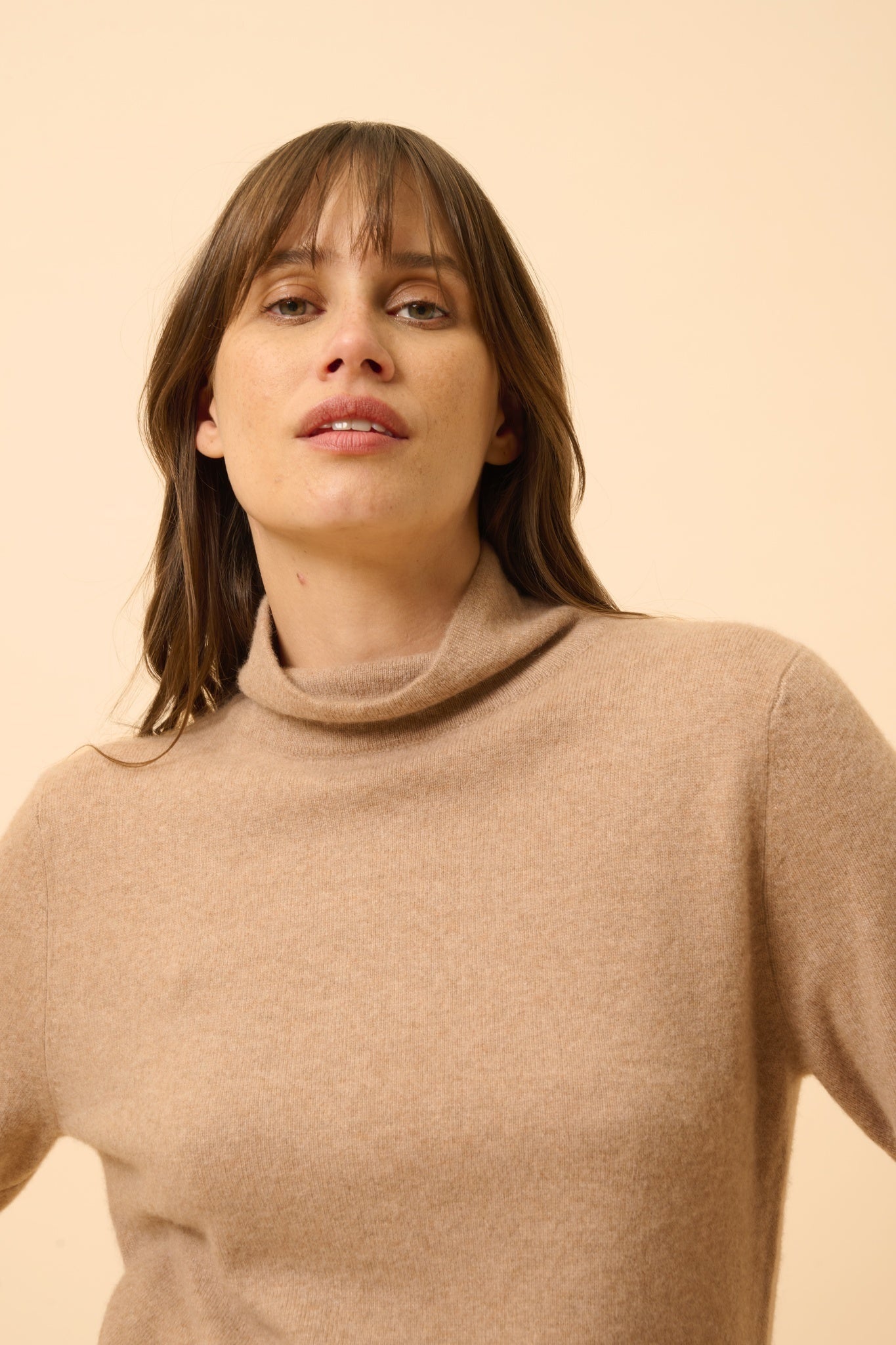 AMBRE pull col montant camel chiné