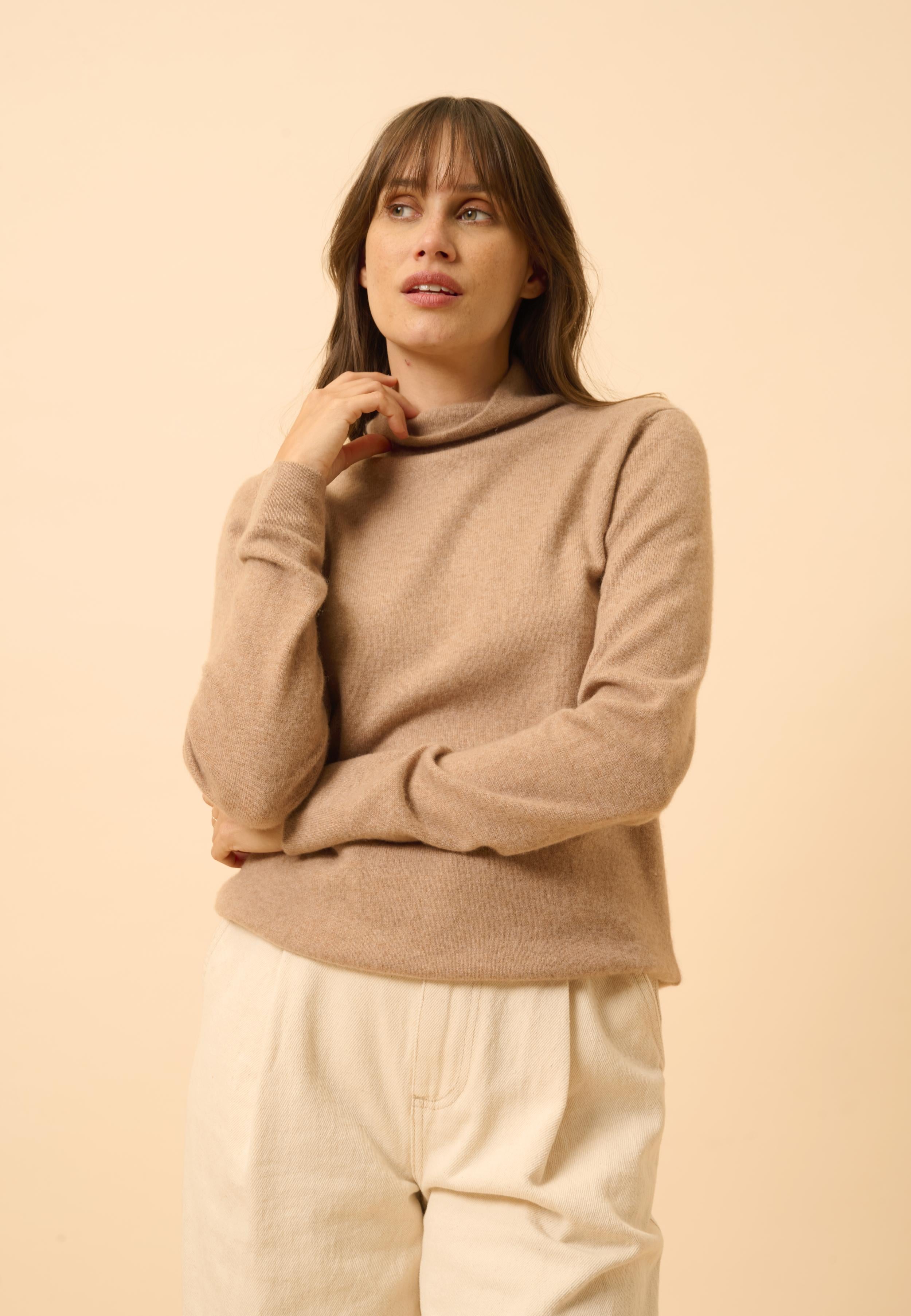 AMBRE pull col montant camel chiné