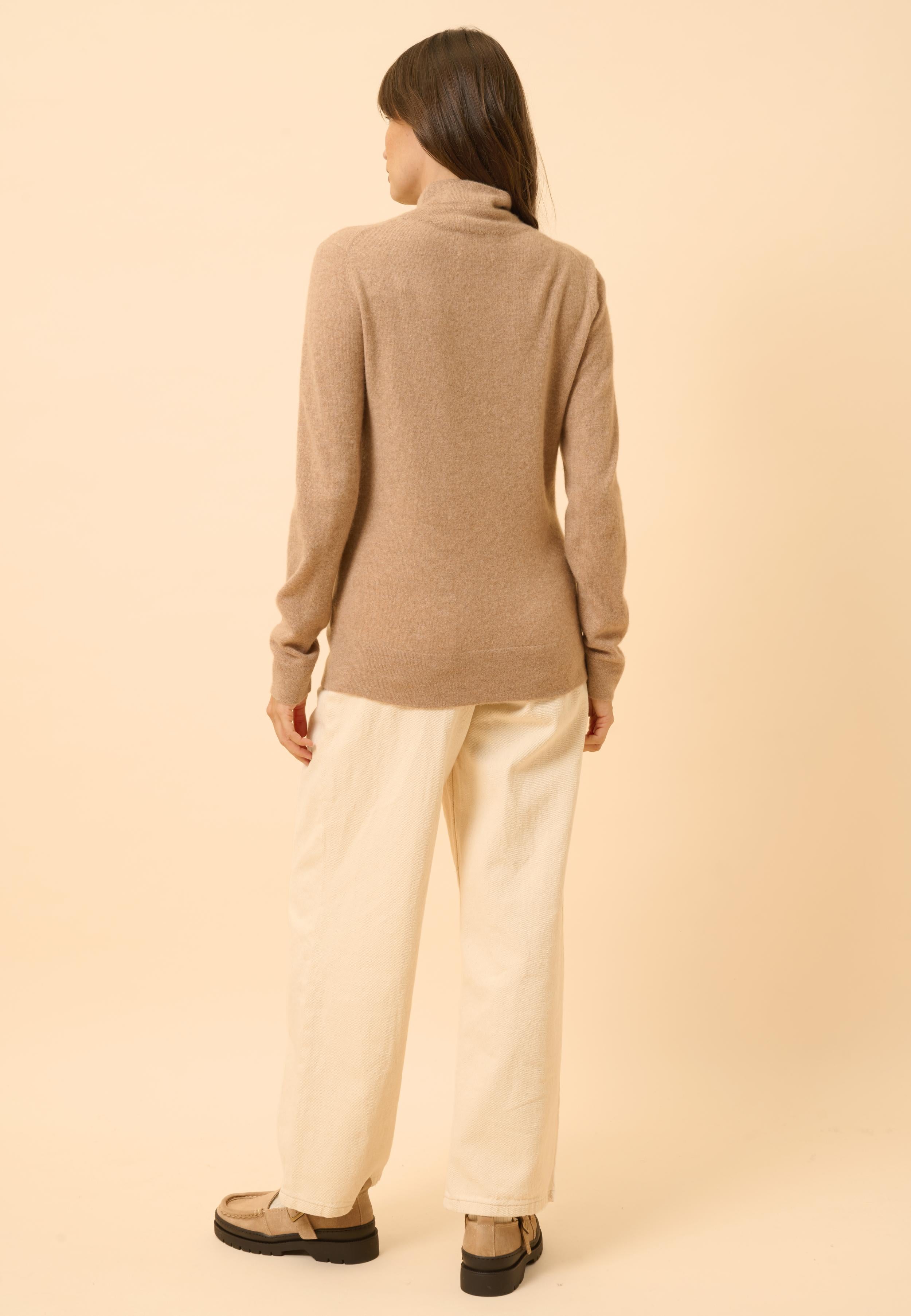 AMBRE pull col montant camel chiné