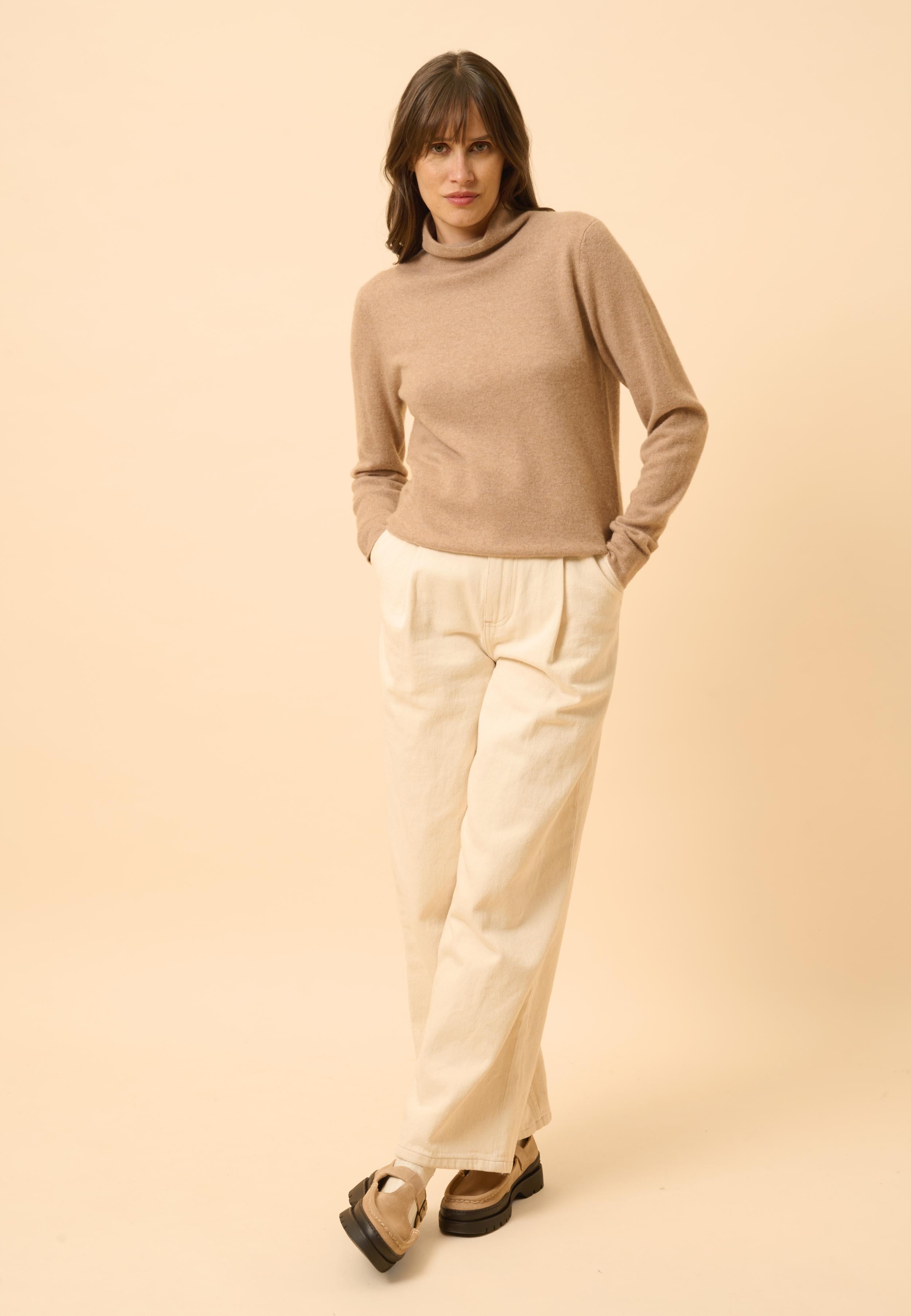 AMBRE pull col montant camel chiné
