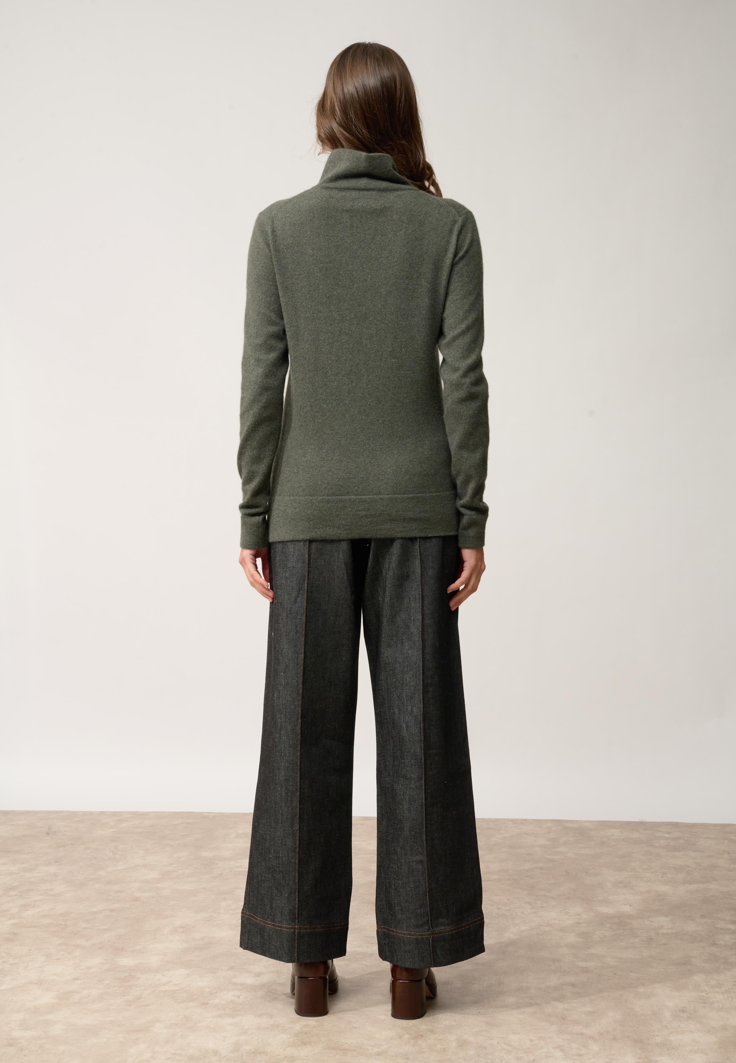AMBRE pull col montant kaki chiné