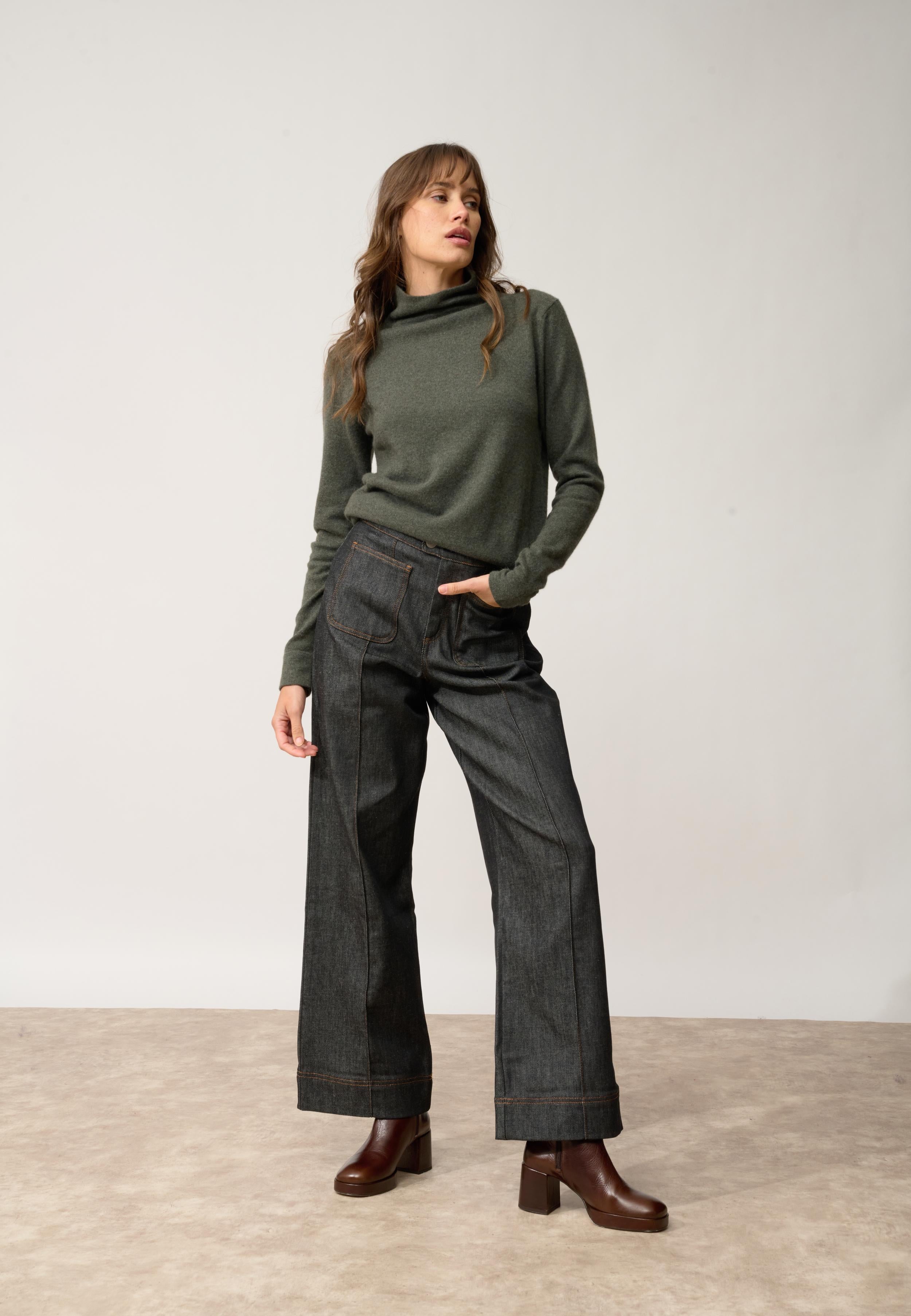 AMBRE pull col montant kaki chiné