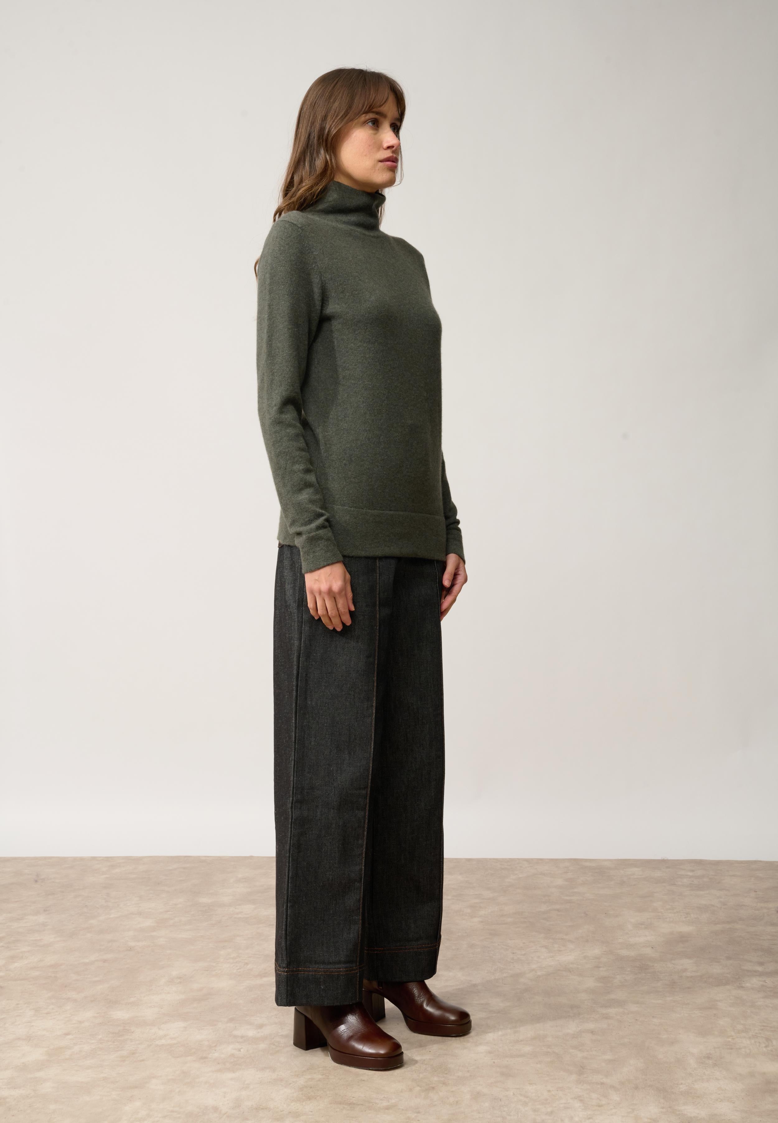 AMBRE pull col montant kaki chiné