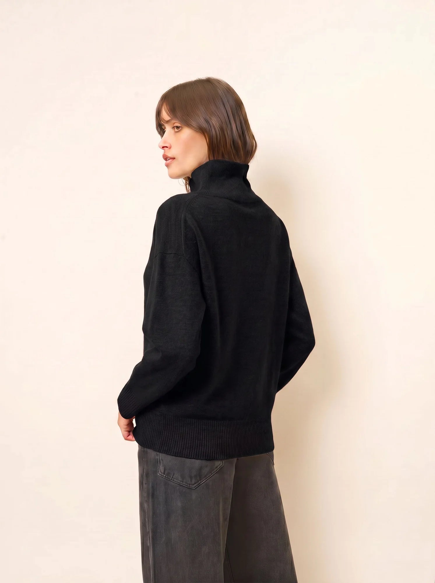 ROMY Pull Col Montant 4 Fils Noir