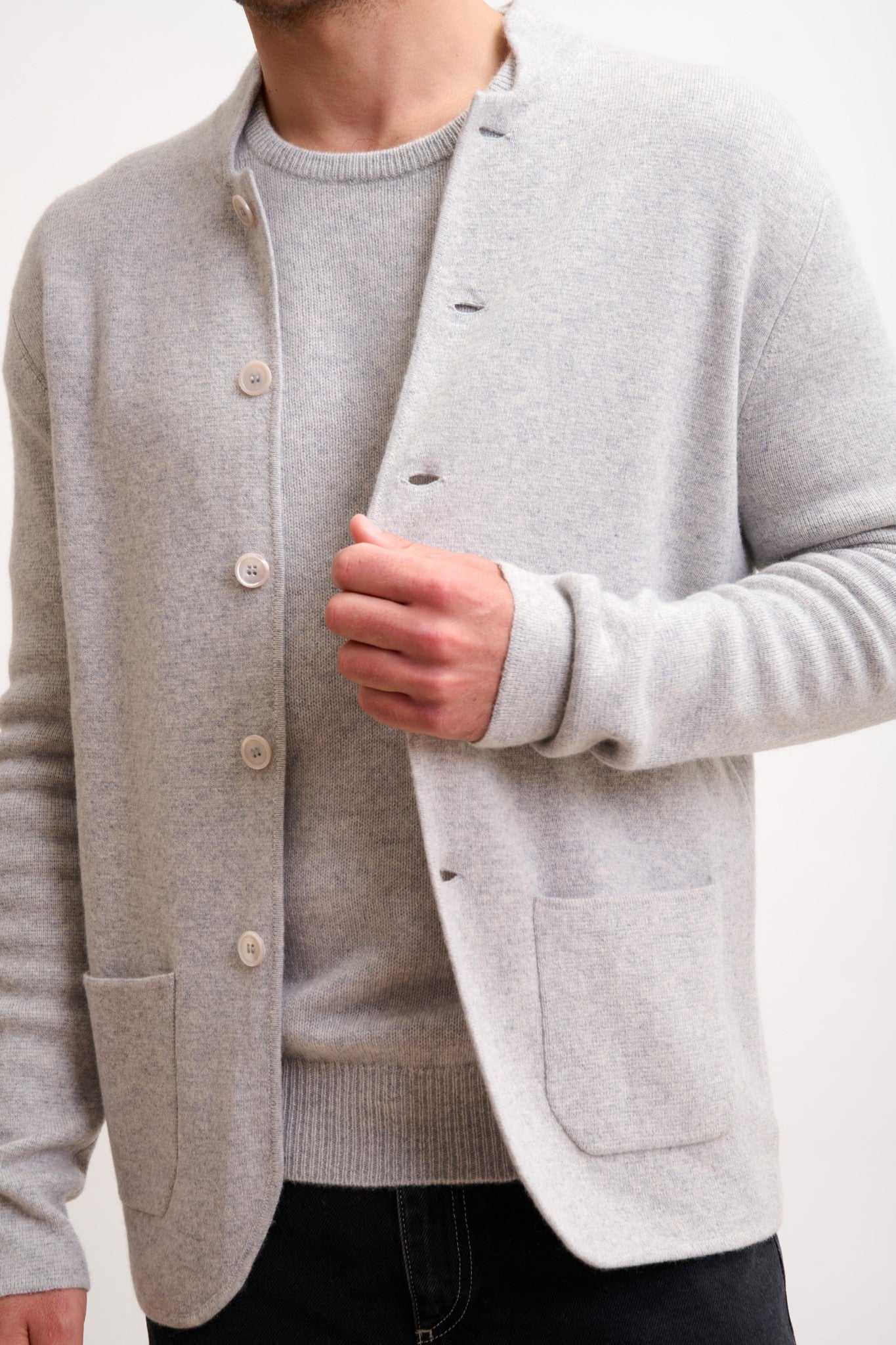 anna veste col mao gris clair chiné