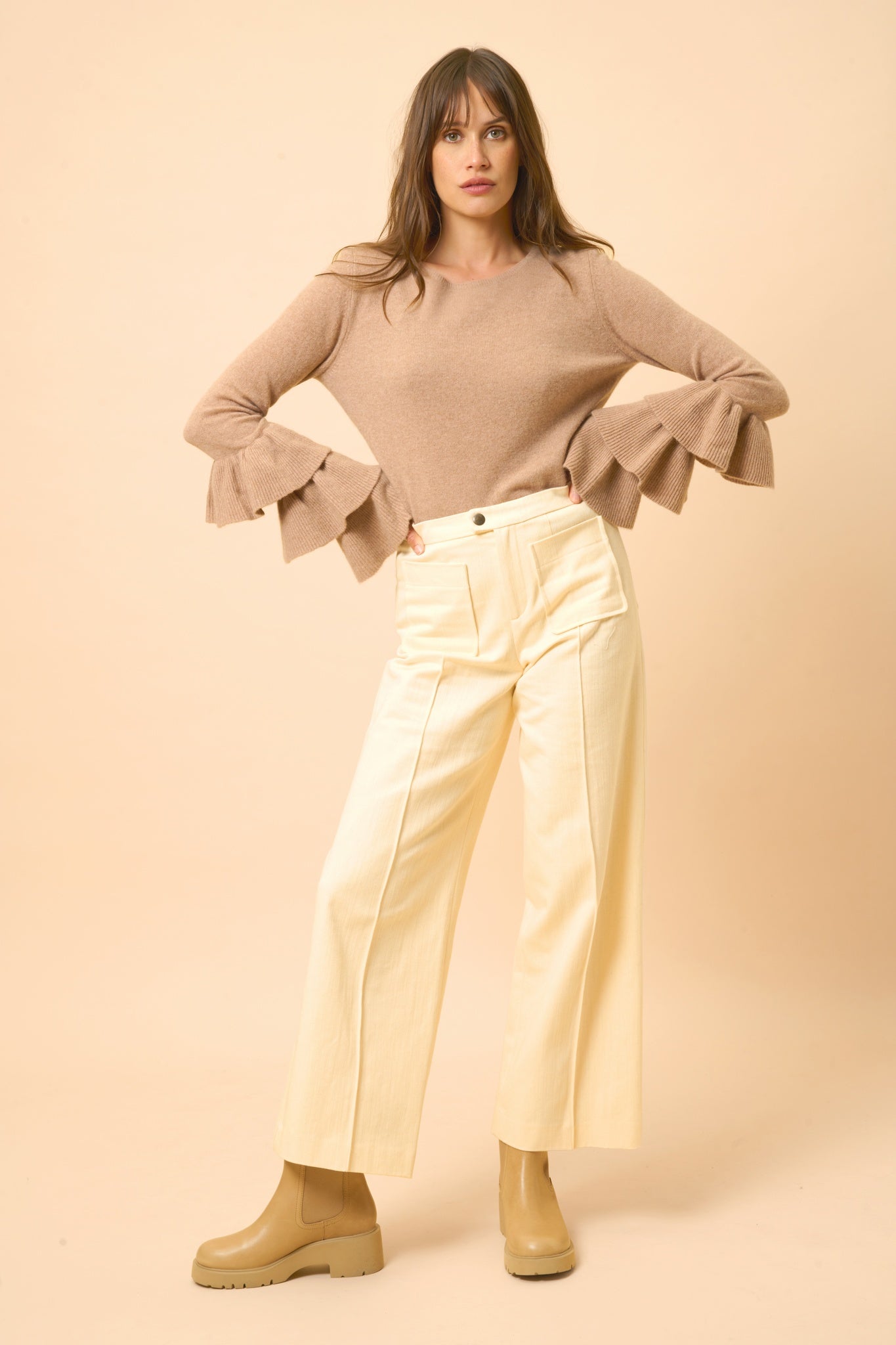 APPIN pull col rond camel chiné