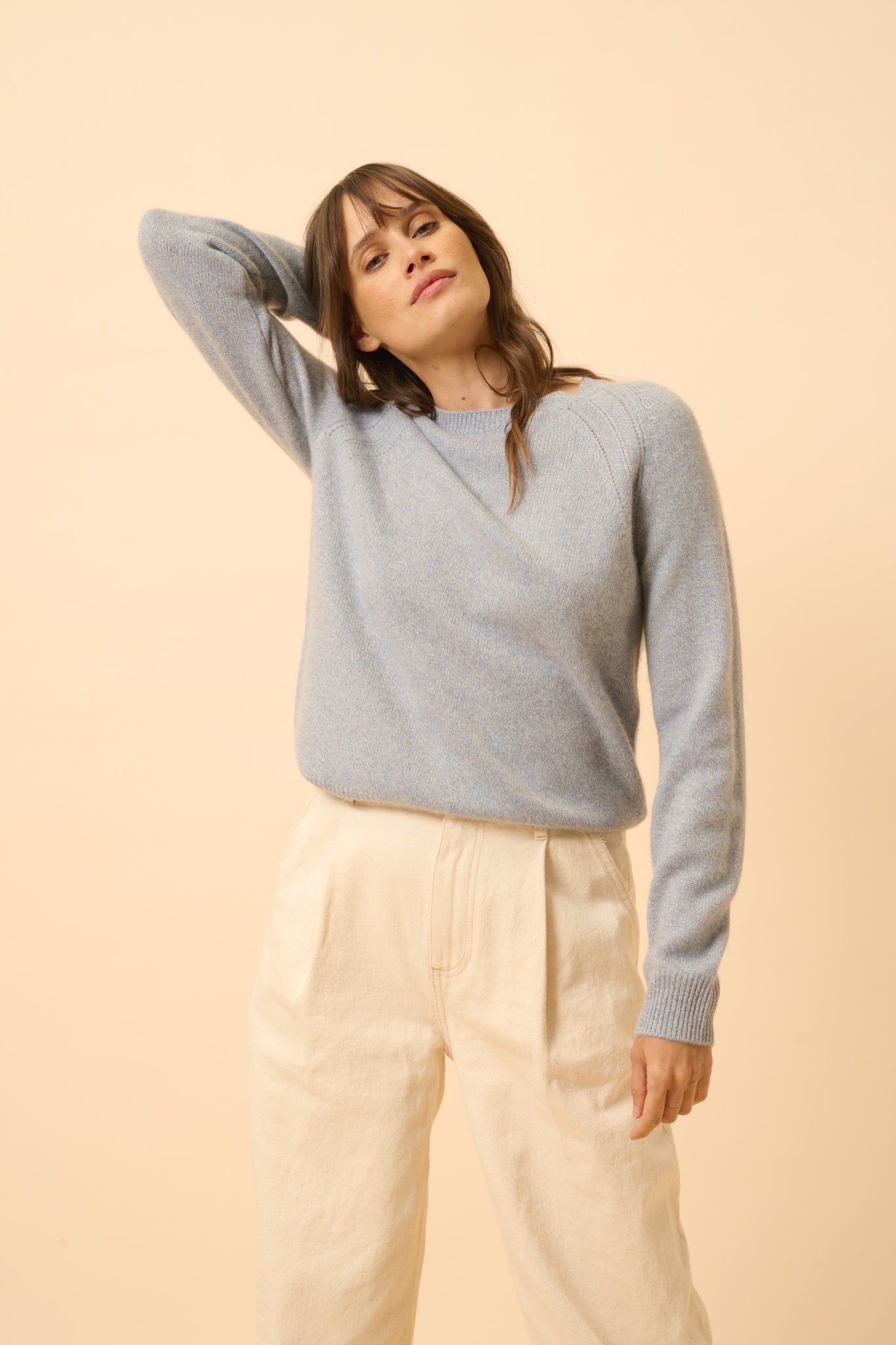 AREQUIPA pull col rond bleu ivoire