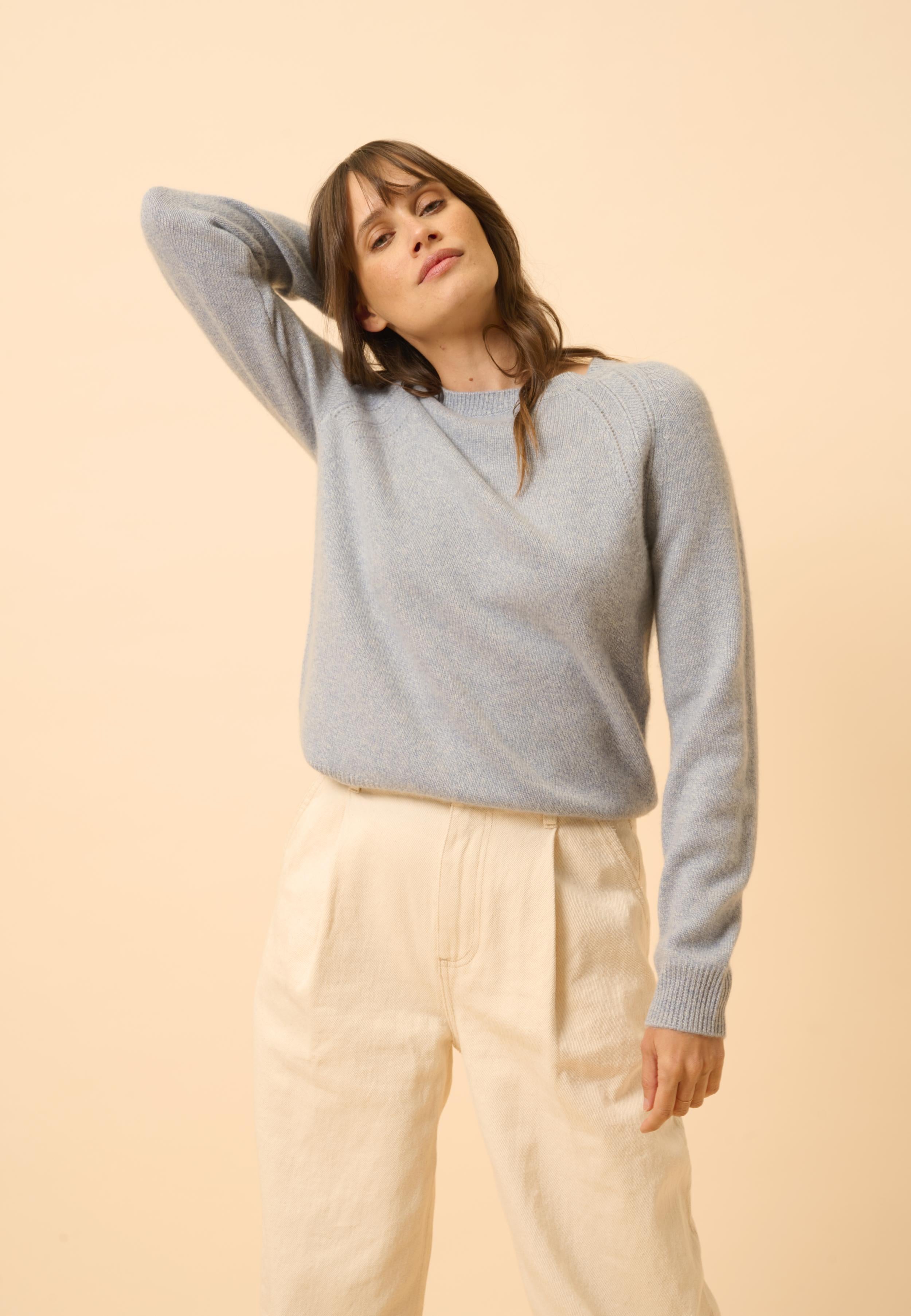 AREQUIPA pull col rond bleu ivoire