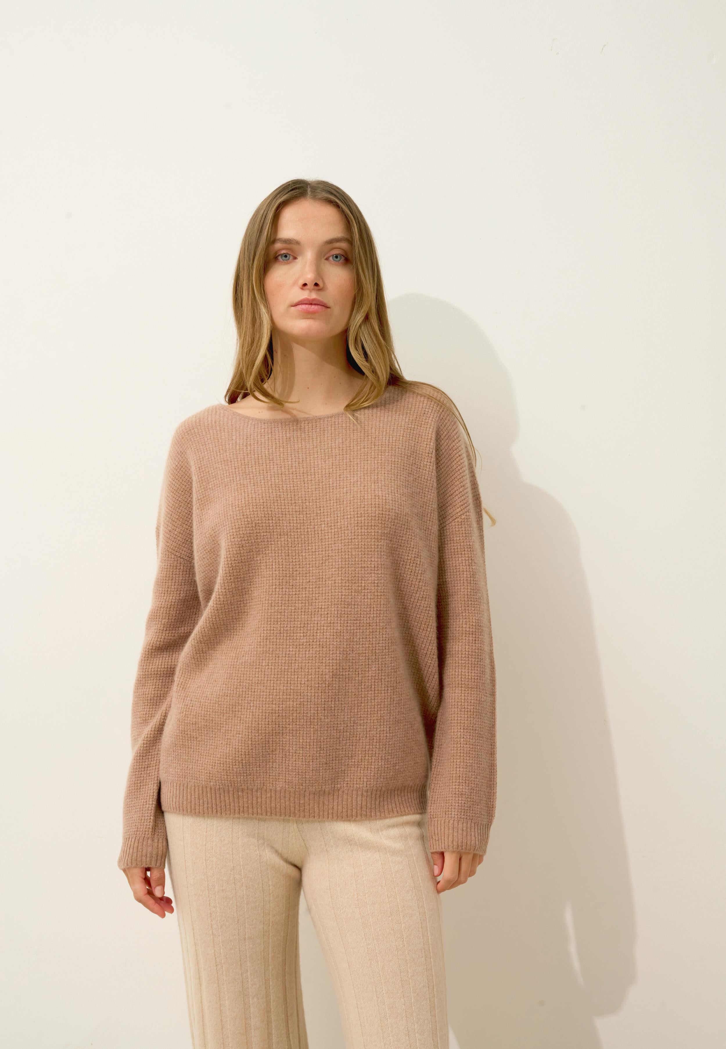 ARIANA pull col bateau camel chiné