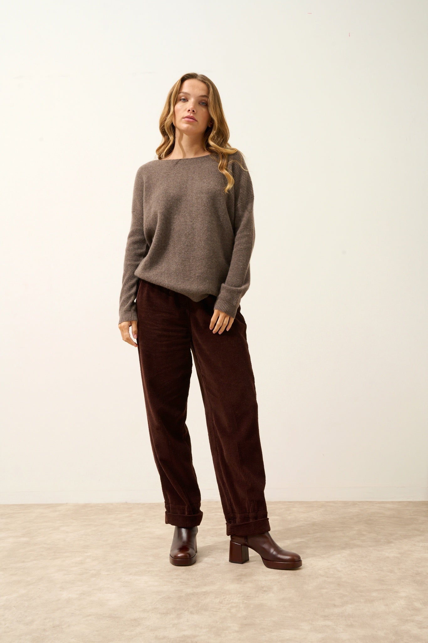 ARIANA pull col bateau taupe chiné