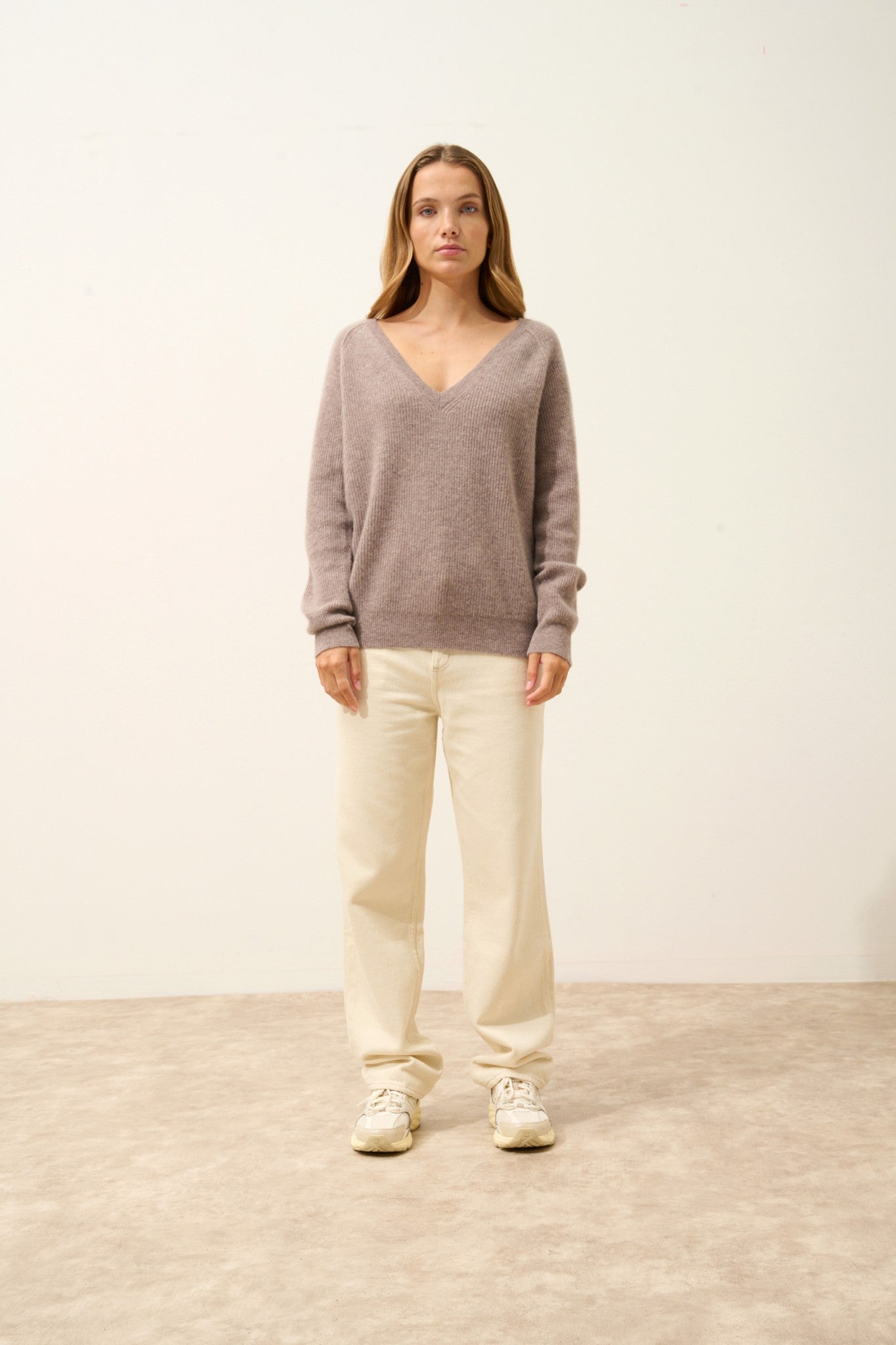 arista pull col v caribou chiné 100% cachemire