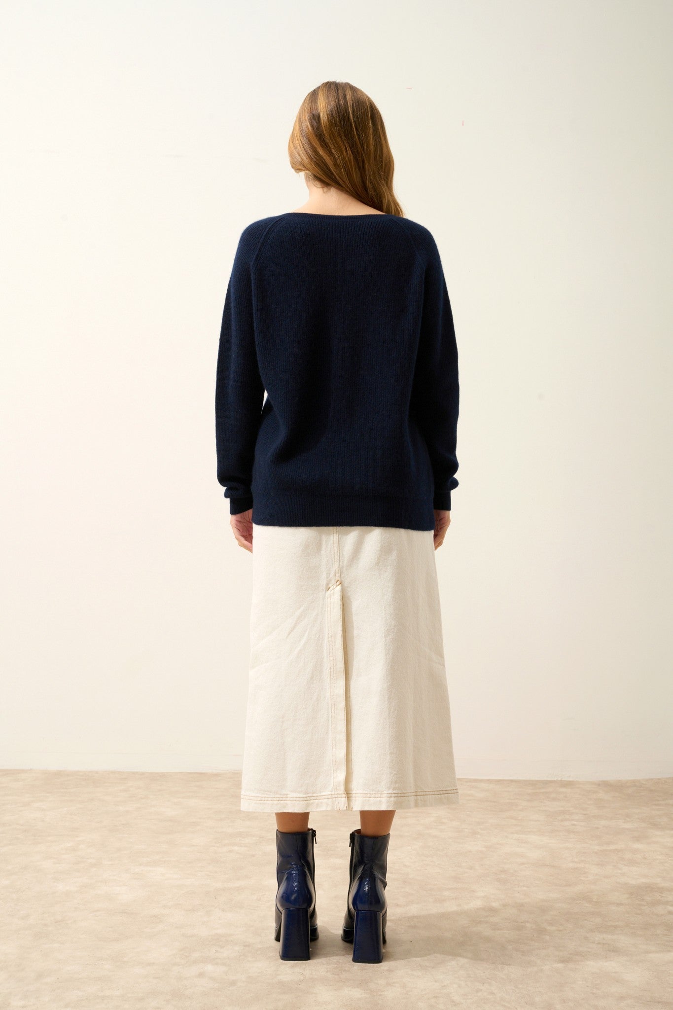 arista pull col v navy 100% cachemire