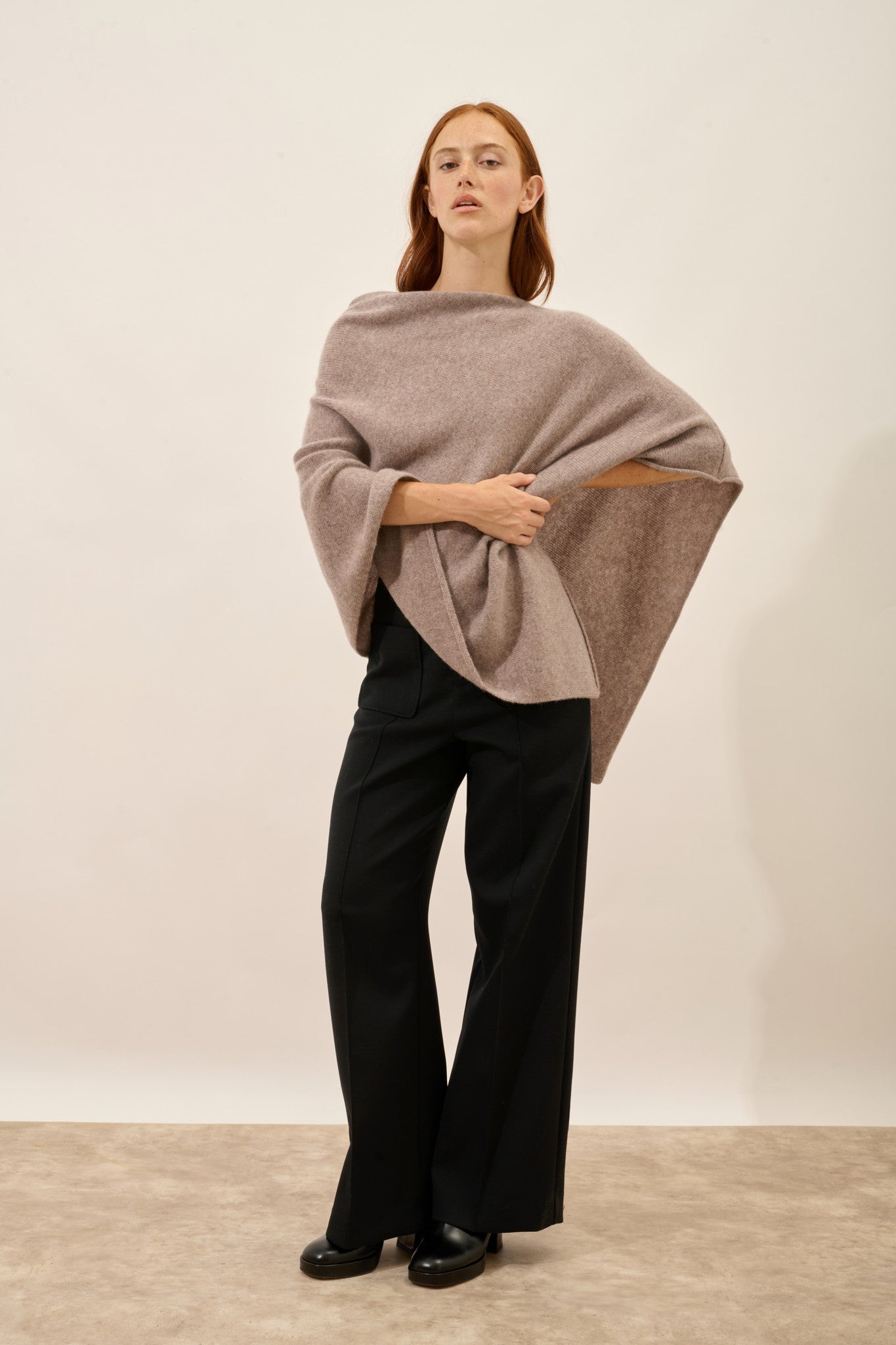 ashley poncho 4 fils caribou chiné 100% cachemire