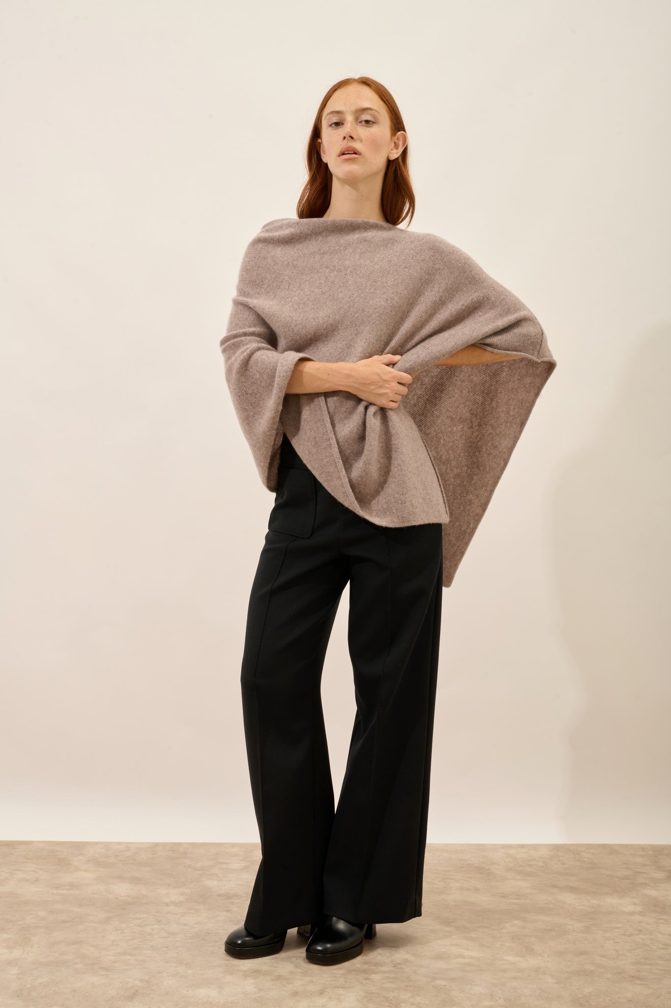 ASHLEY poncho 4 fils caribou chiné