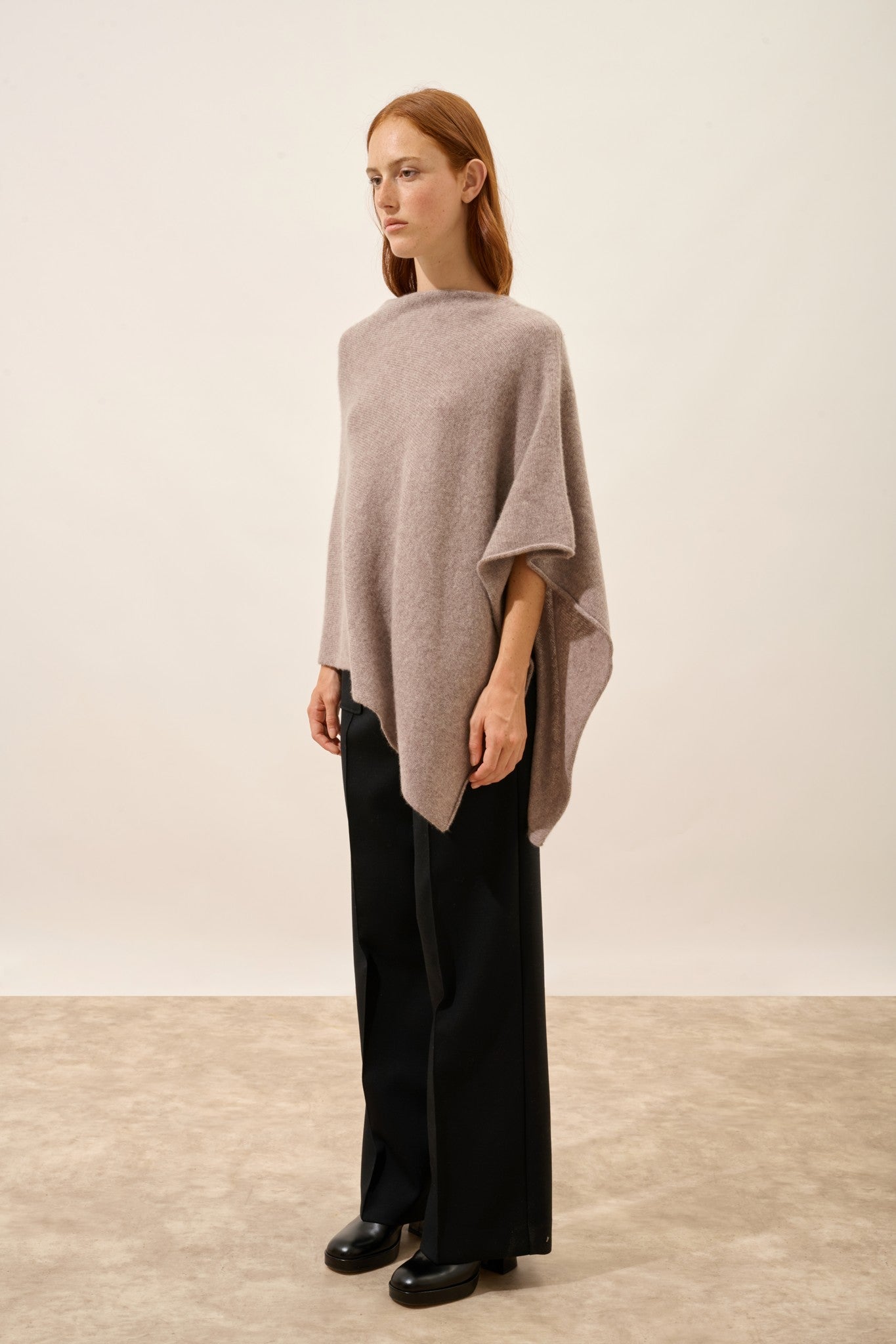 ashley poncho 4 fils caribou chiné 100% cachemire