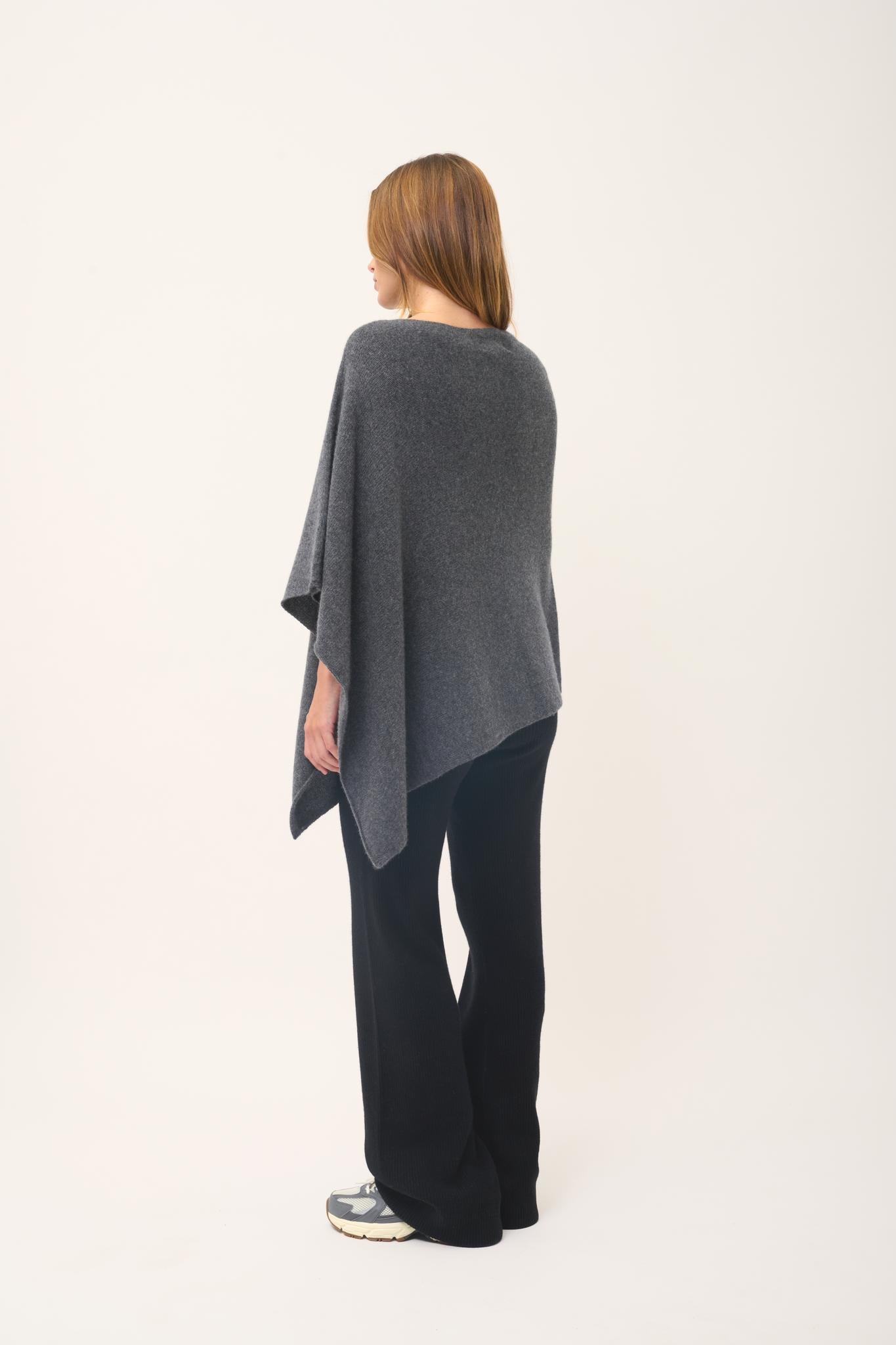 ASHLEY poncho col bateau anthracite chiné