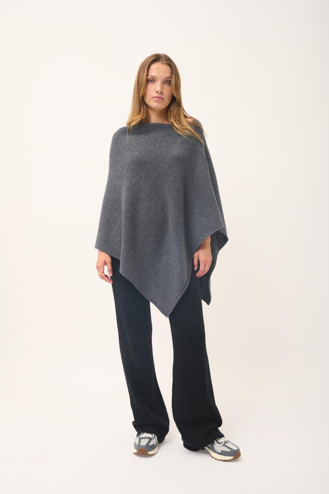 ASHLEY poncho col bateau anthracite chiné