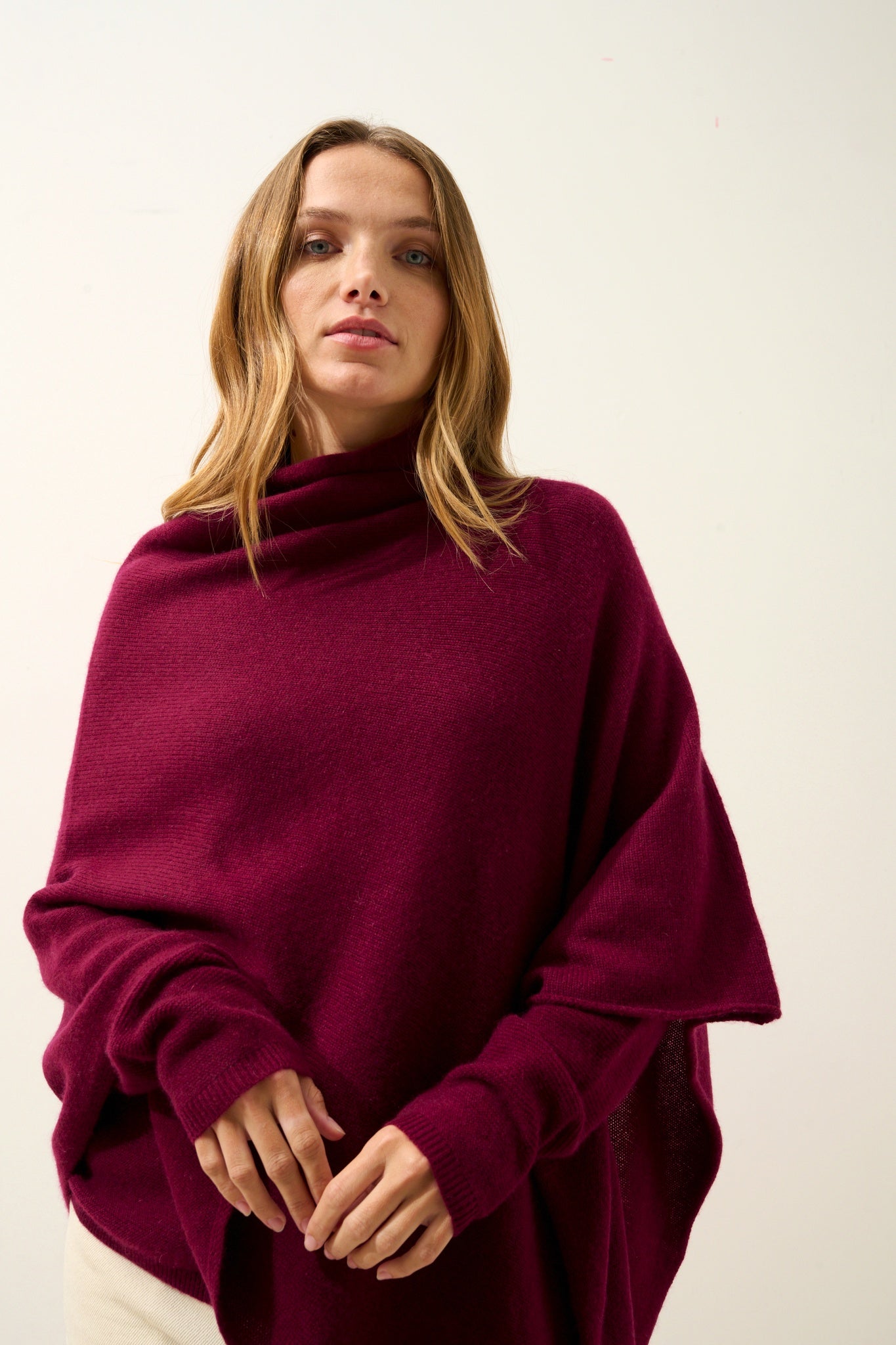 ASHLEY burgundy boat-neck poncho