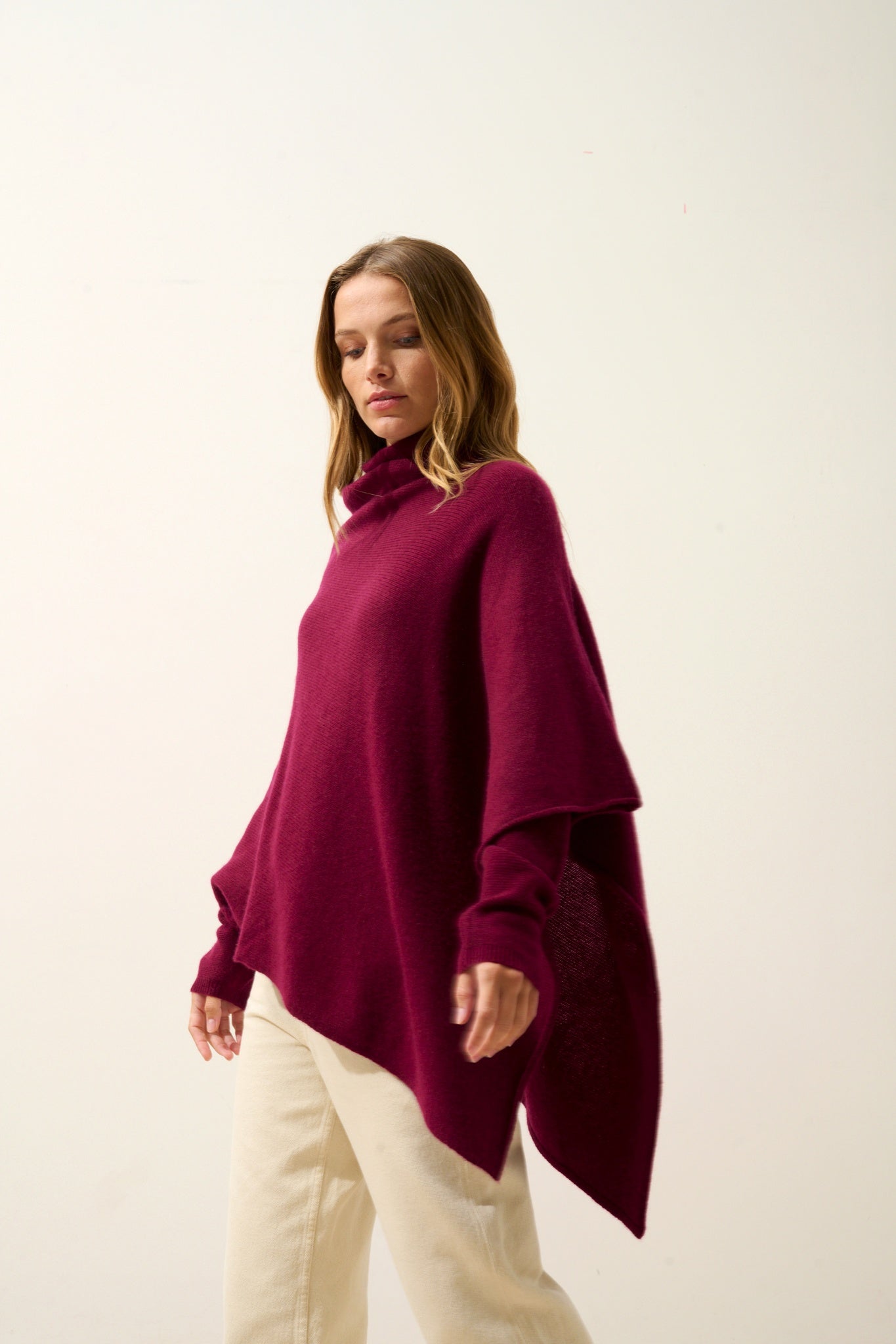 ASHLEY poncho col bateau bordeaux