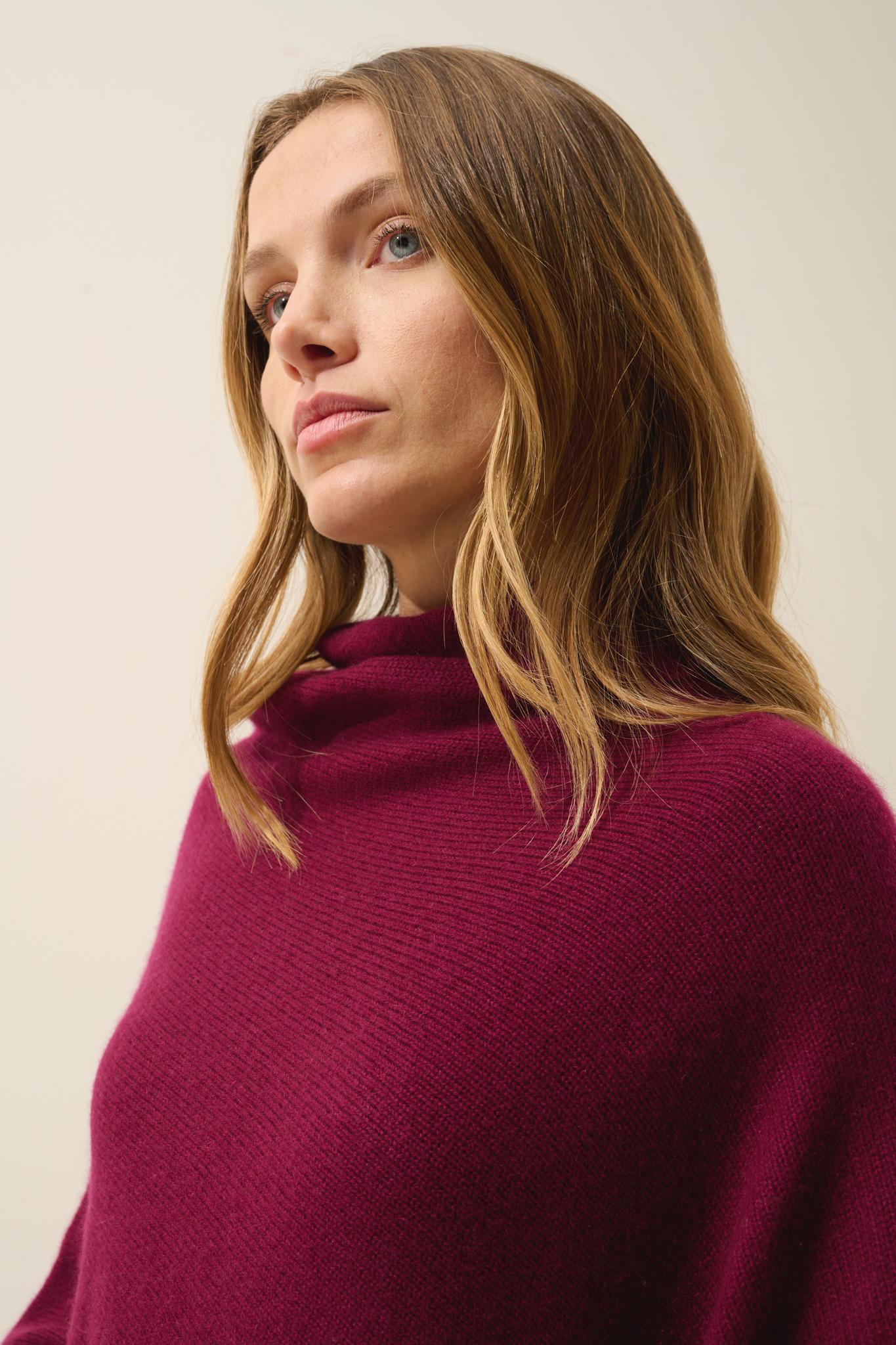 ASHLEY poncho col bateau bordeaux