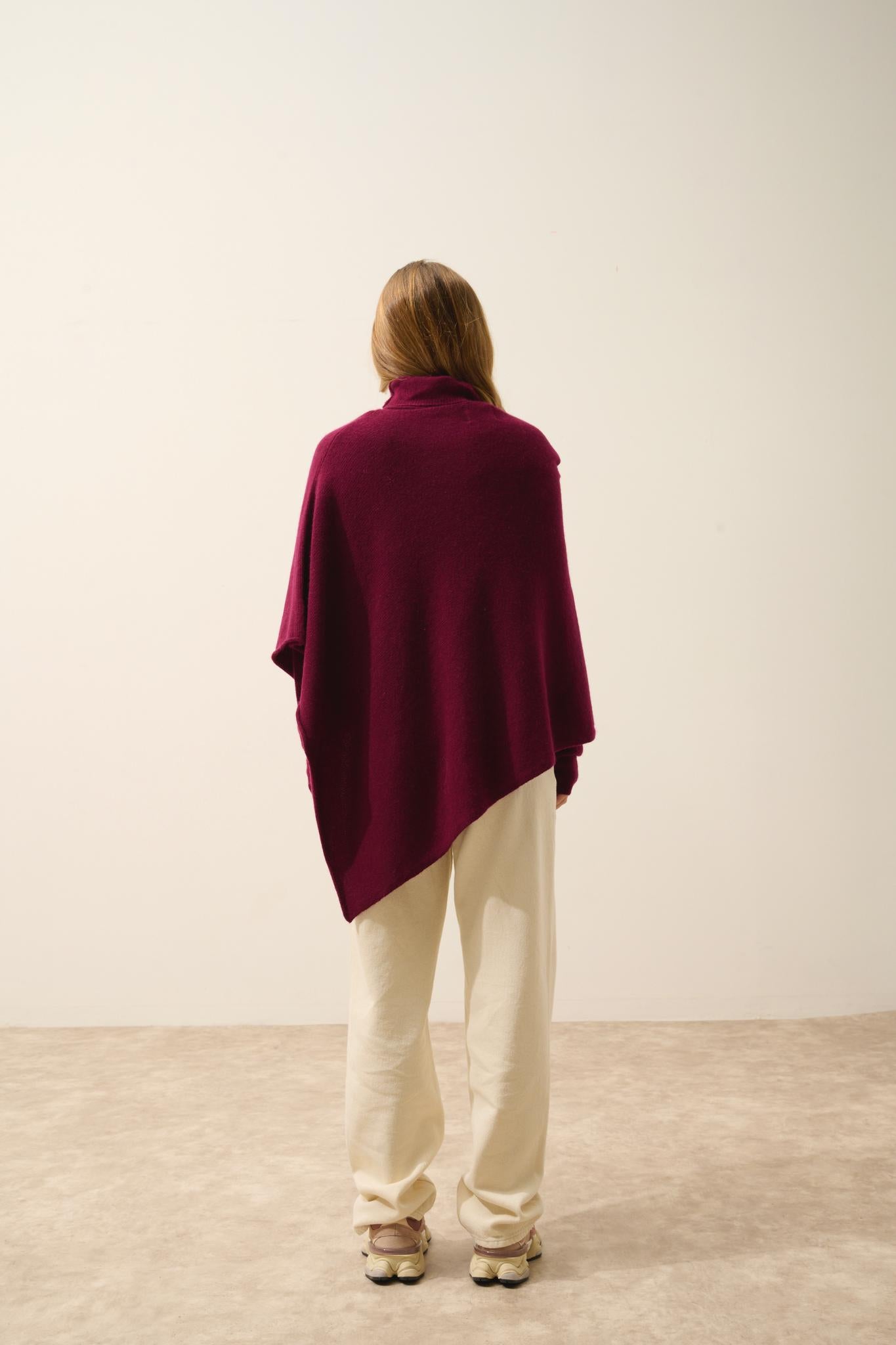 ASHLEY poncho col bateau bordeaux