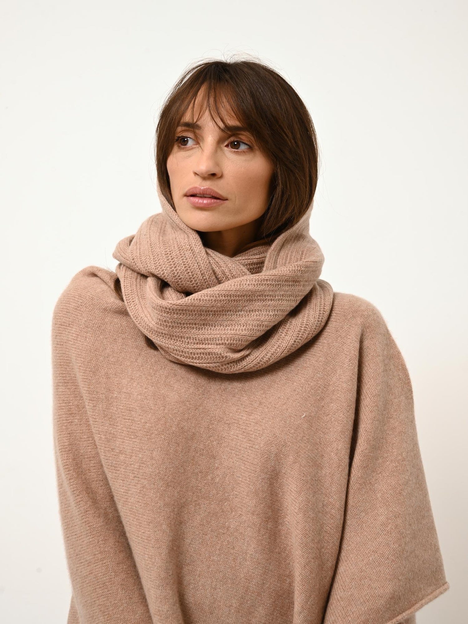 ASHLEY poncho col bateau camel chiné