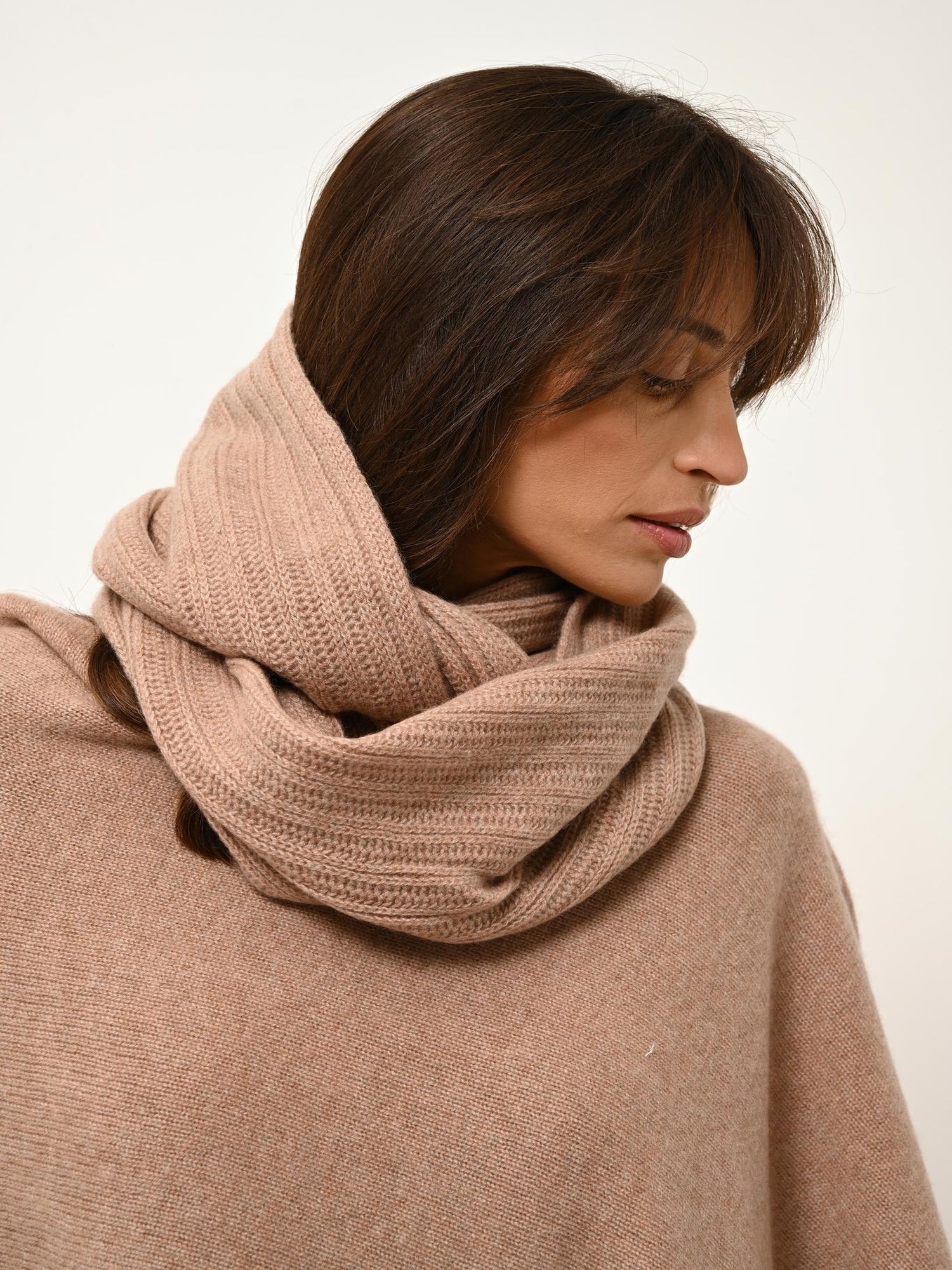 ASHLEY poncho col bateau camel chiné