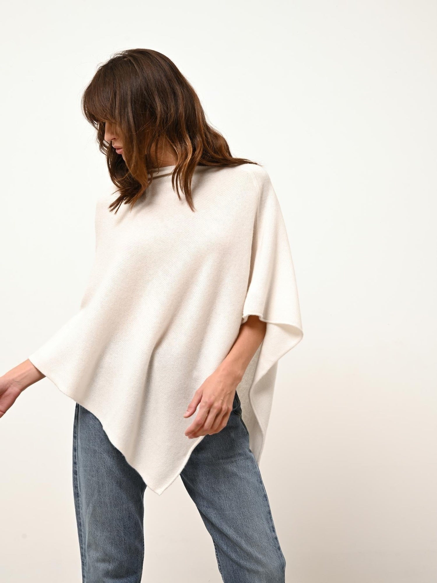 ASHLEY ivory boat neck poncho