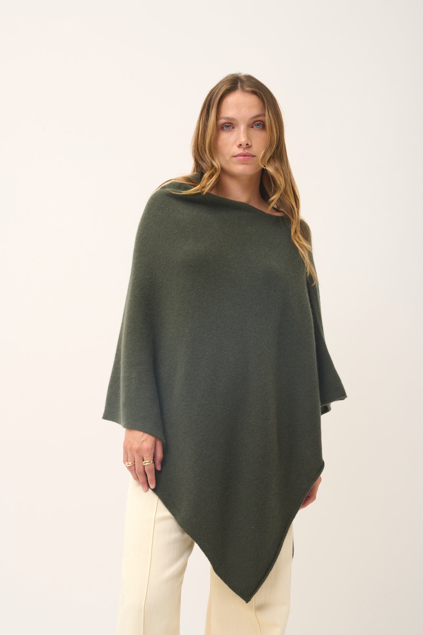 ASHLEY khaki boat-neck poncho