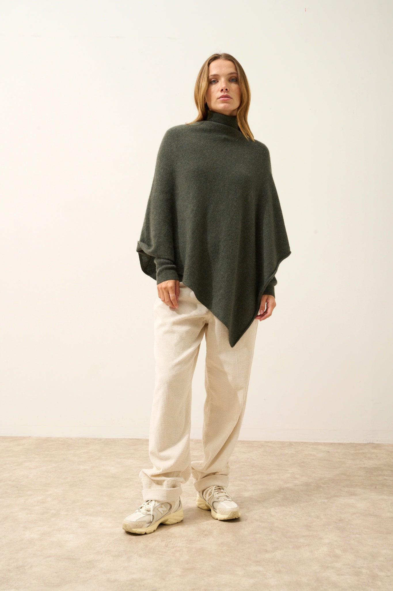 ASHLEY khaki mottled boat-neck poncho