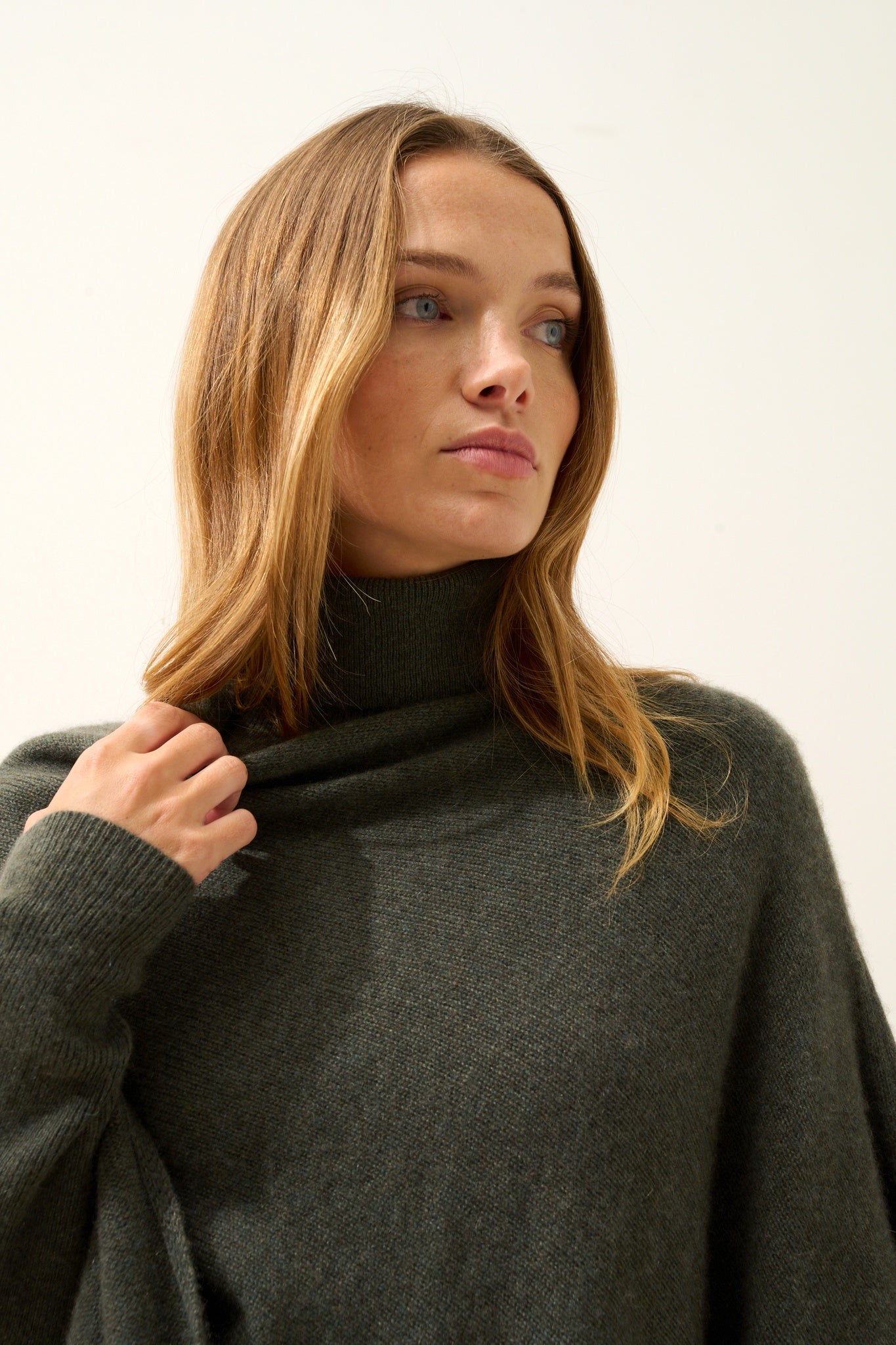 ASHLEY khaki mottled boat-neck poncho