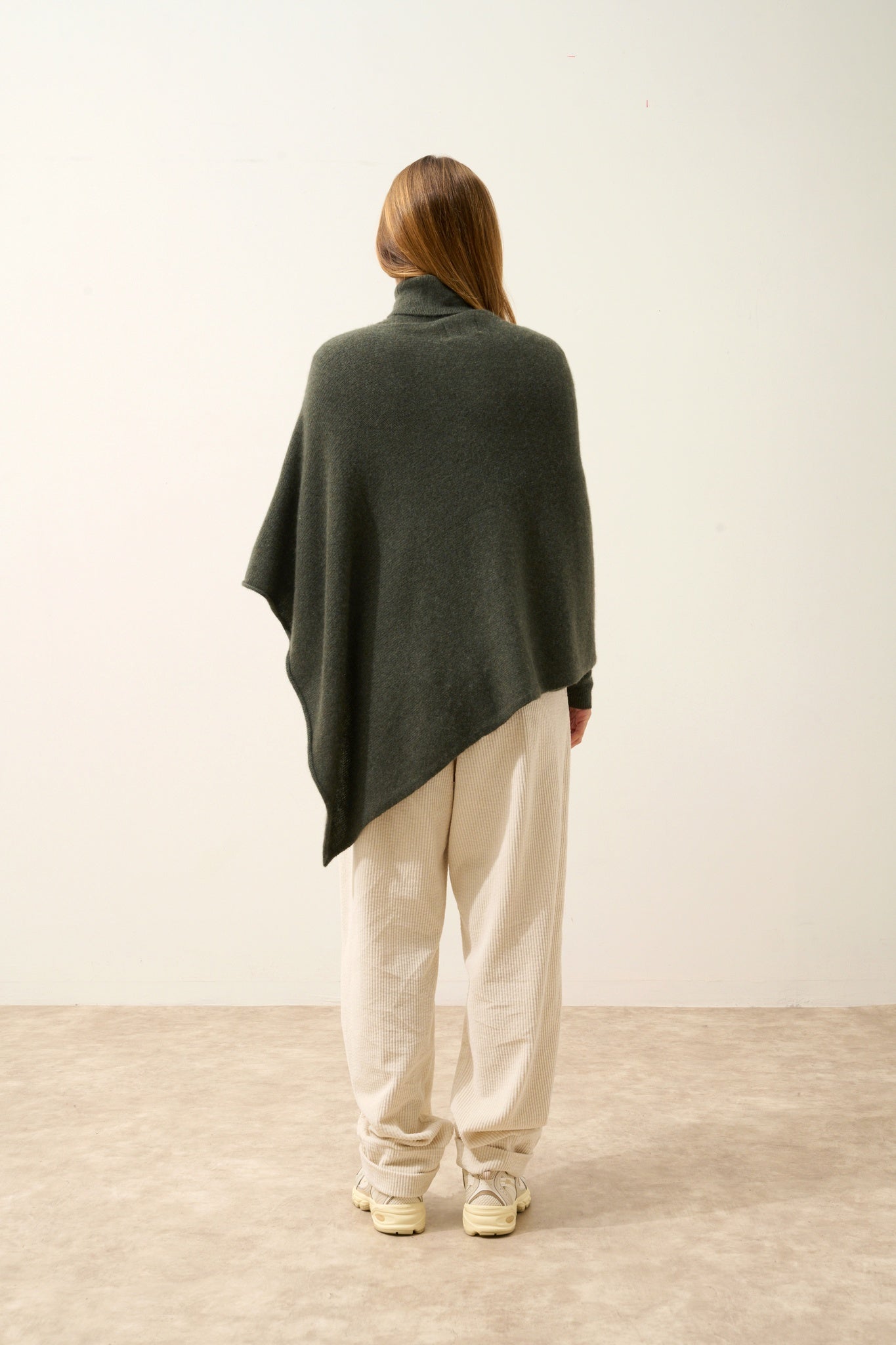 ASHLEY poncho col bateau kaki chiné