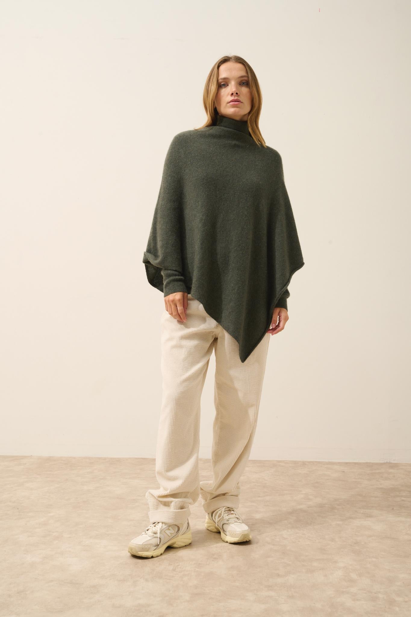 ASHLEY poncho col bateau kaki chiné