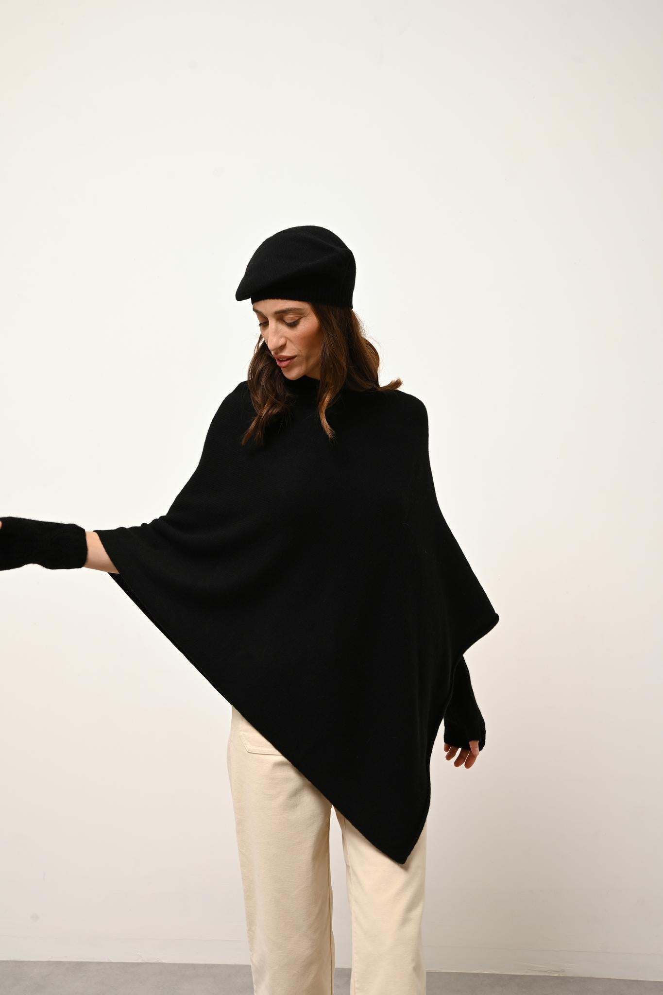 ASHLEY poncho col bateau noir