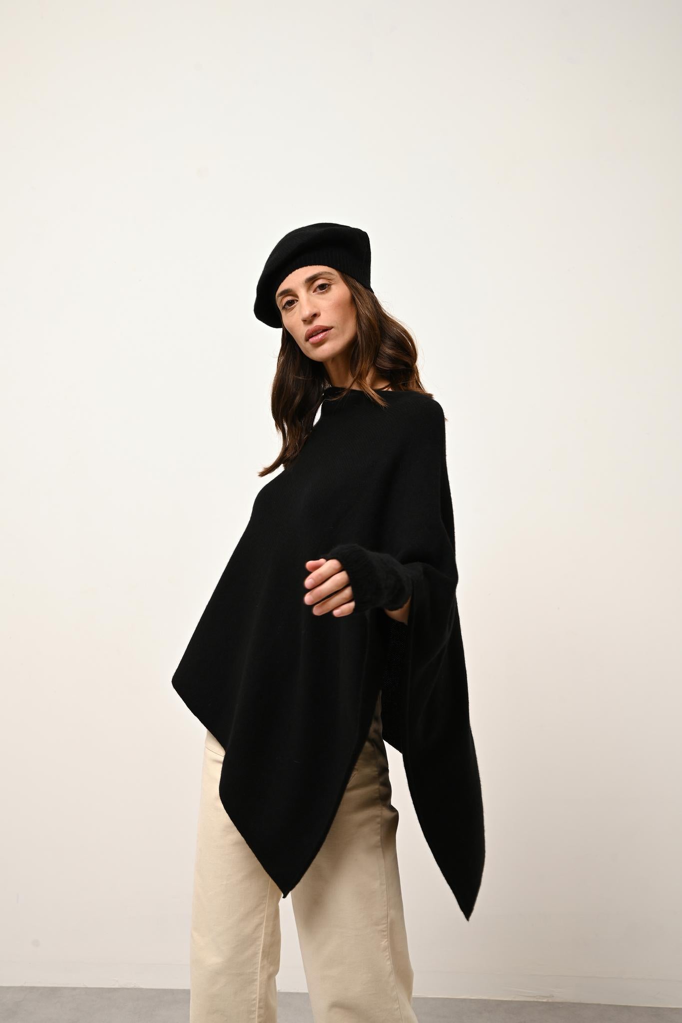 ASHLEY poncho col bateau noir
