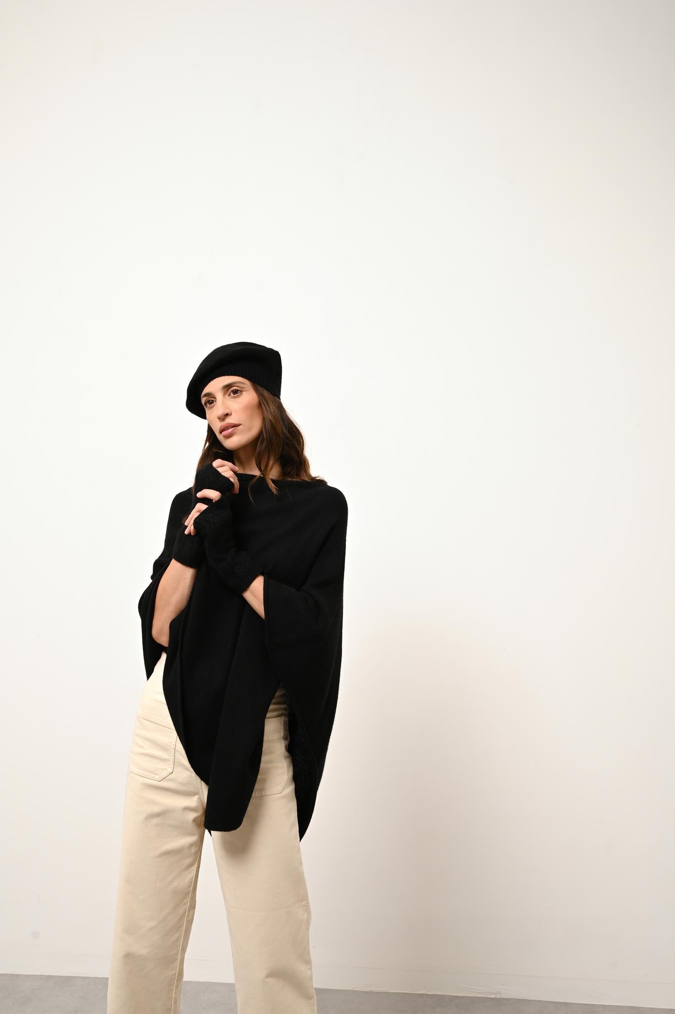 ASHLEY poncho col bateau noir
