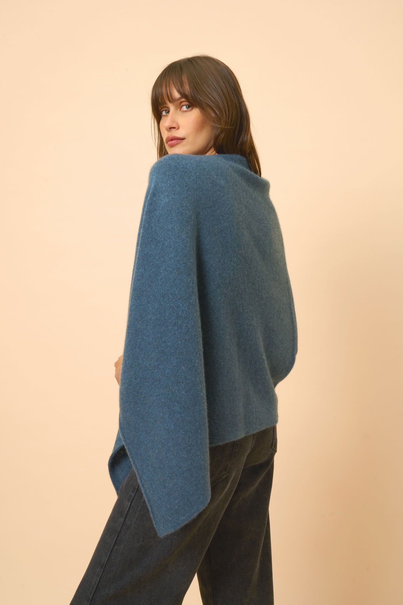 ASHLEY duck green mottled boat-neck poncho