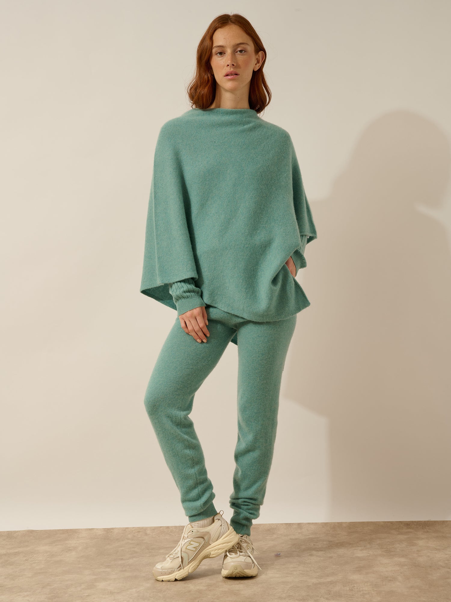 ASHLEY poncho col bateau vert chiné