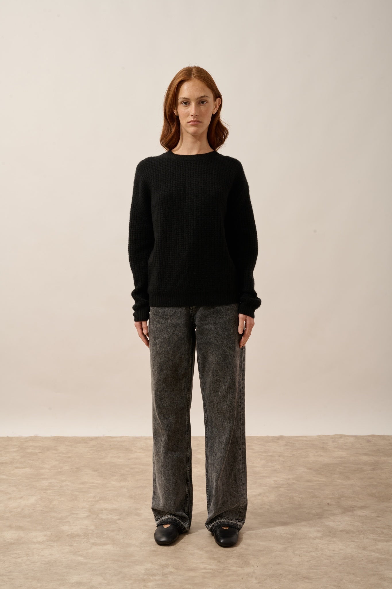 ASSAM pull col rond 6 fils noir