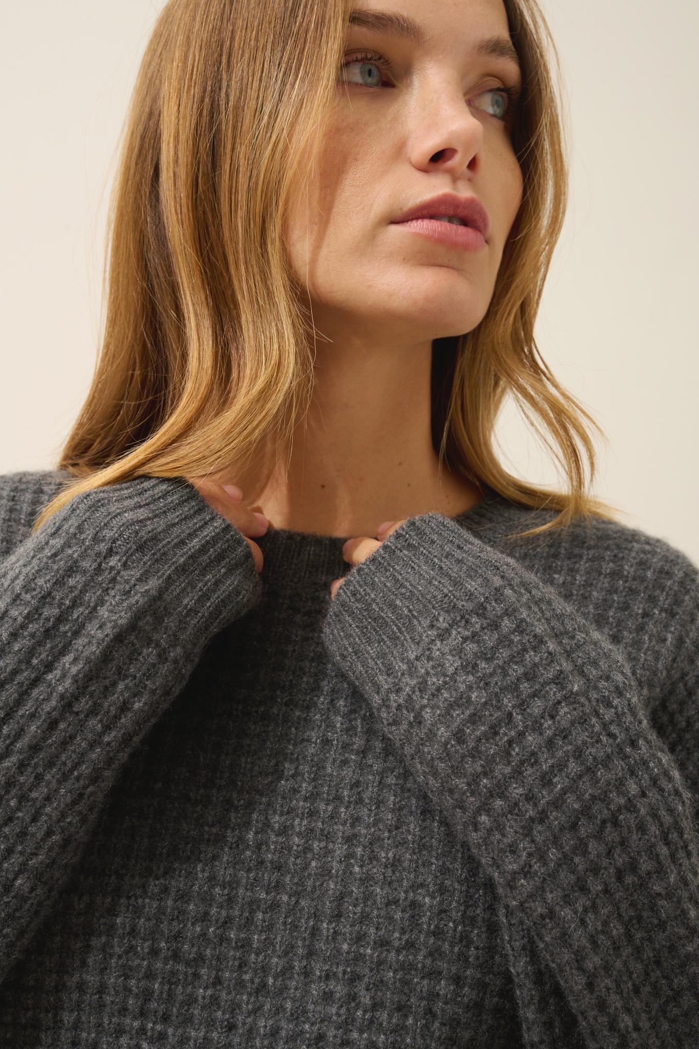 ASSAM pull col rond anthracite chiné