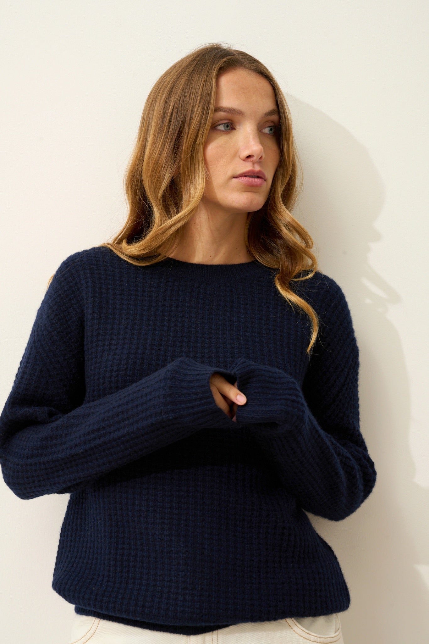 ASSAM navy round-neck sweater