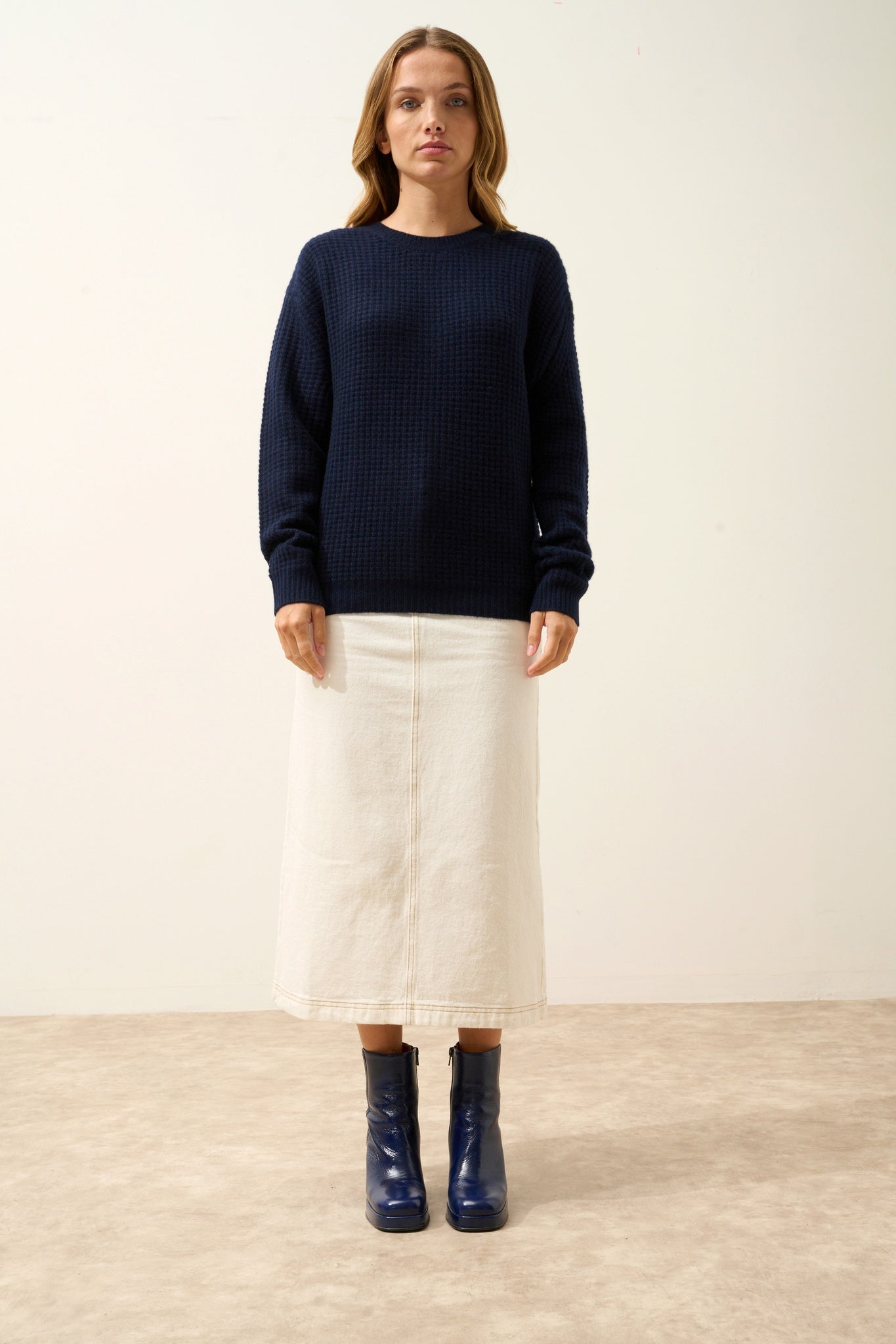 ASSAM navy round-neck sweater