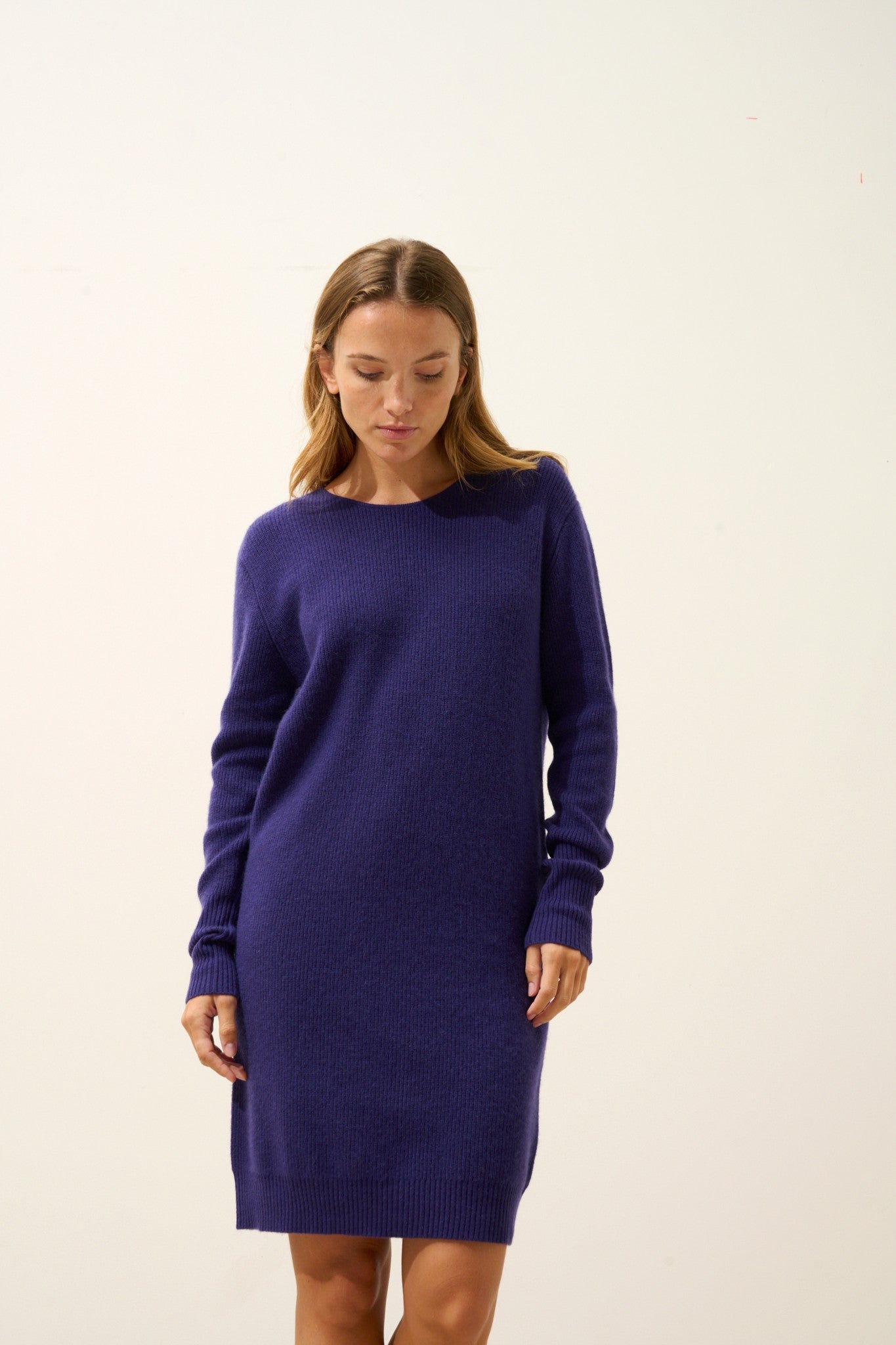 auréline robe col rond purple 100% cachemire