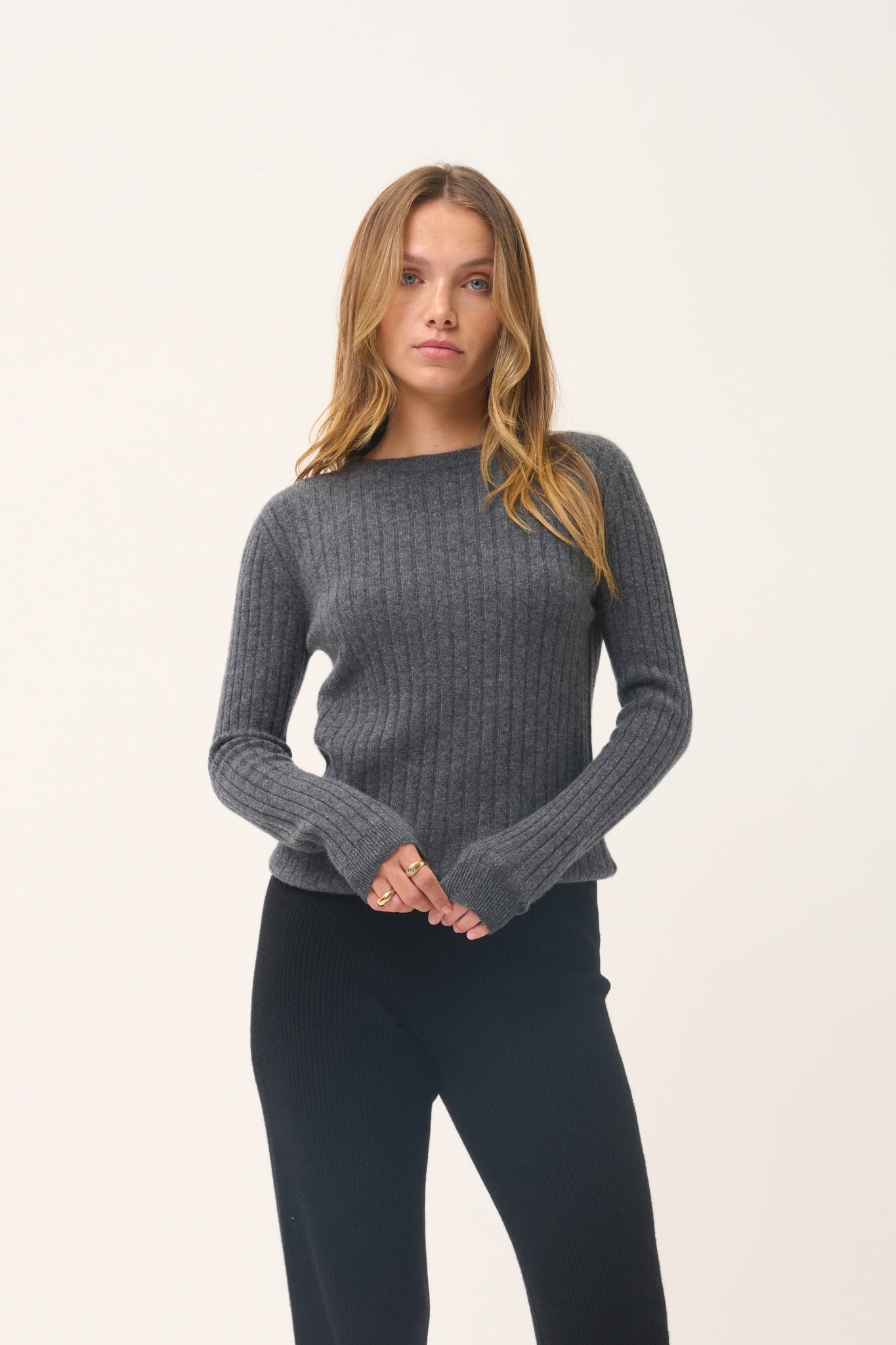 AVANA pull col rond anthracite chiné