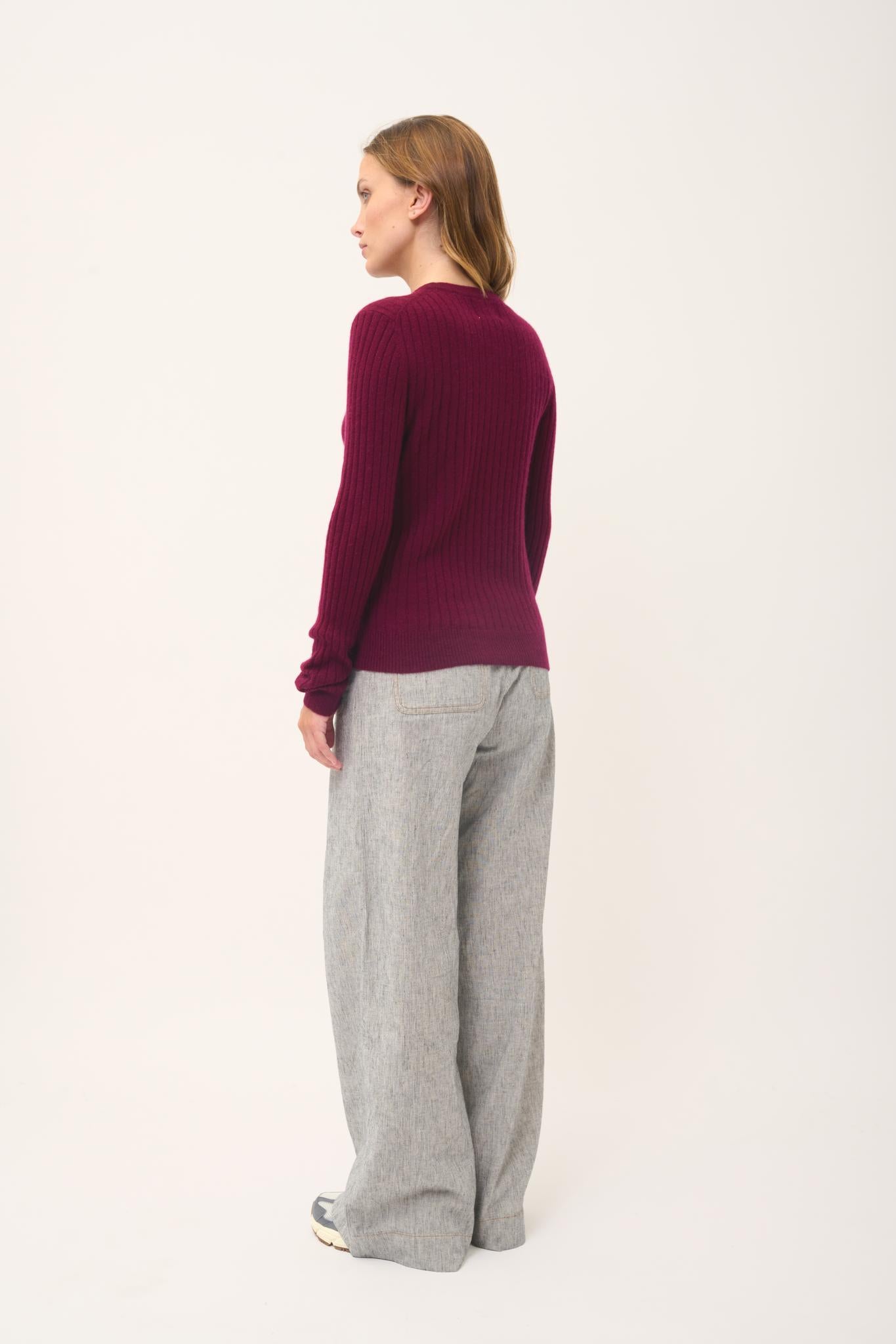 AVANA pull col rond bordeaux